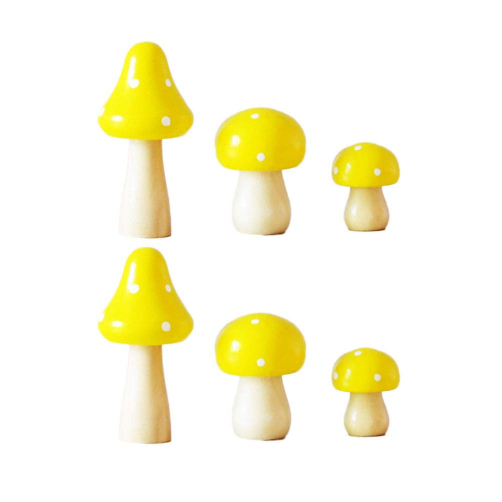 YARNOW 6pcs Miniature Mushroom Figurines - Fairy Garden Decor, Mini Garden Statues & Cupcake Toppers in Yellow | Perfect for Fairy Gardens, Terrariums & Cake Decorations