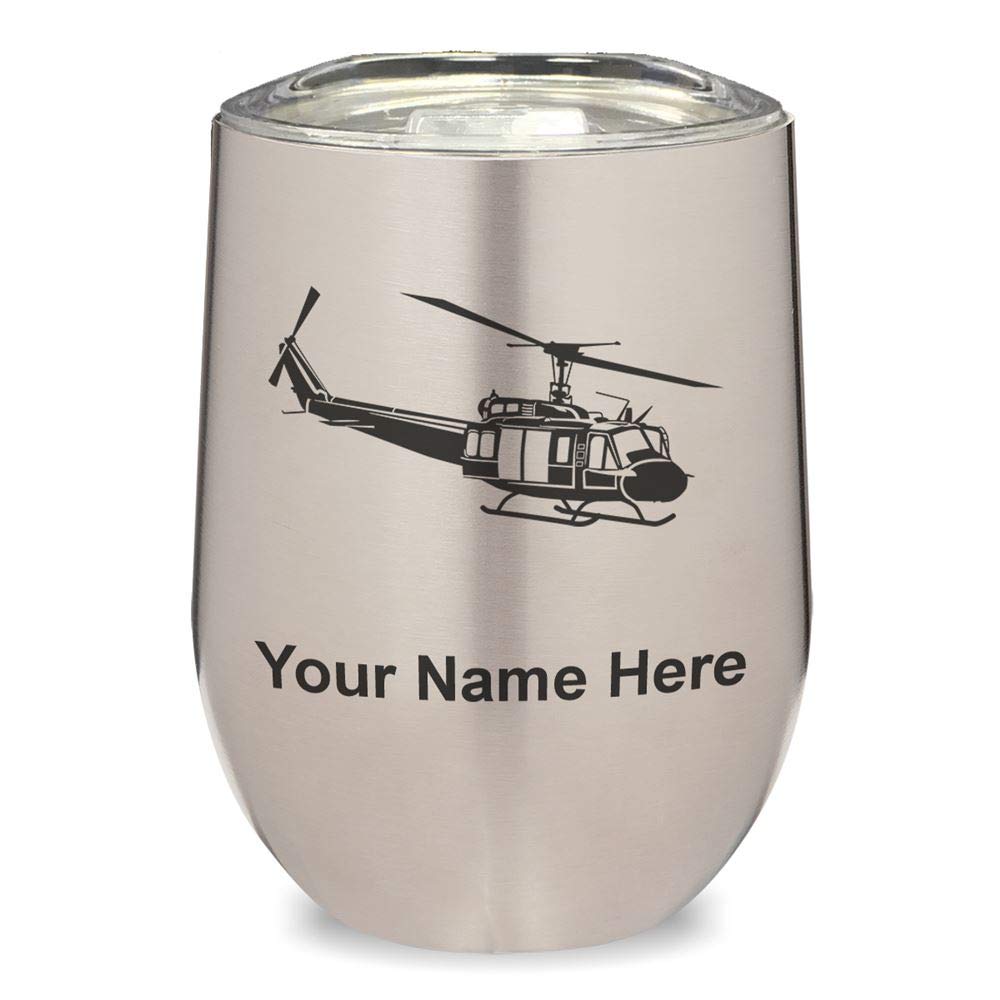 LaserGram Double Wall Stainless Steel Wine Glass Tumbler - Military Helicopter Design, Personalized Engraved Gift for Men, 20oz Insulated Cup for Hot & Cold Drinks - Perfect for Camping, Office Use, and Outdoor Adventures