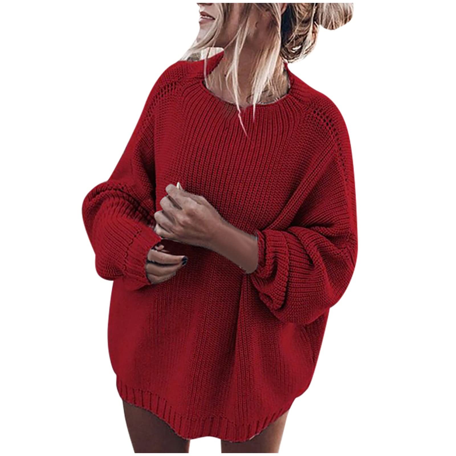 Women's Oversized Chunky Knit Batwing Sleeve Pullover Sweater - Soft Loose Knitted Jumper Top for Casual Wear & Winter Fashion