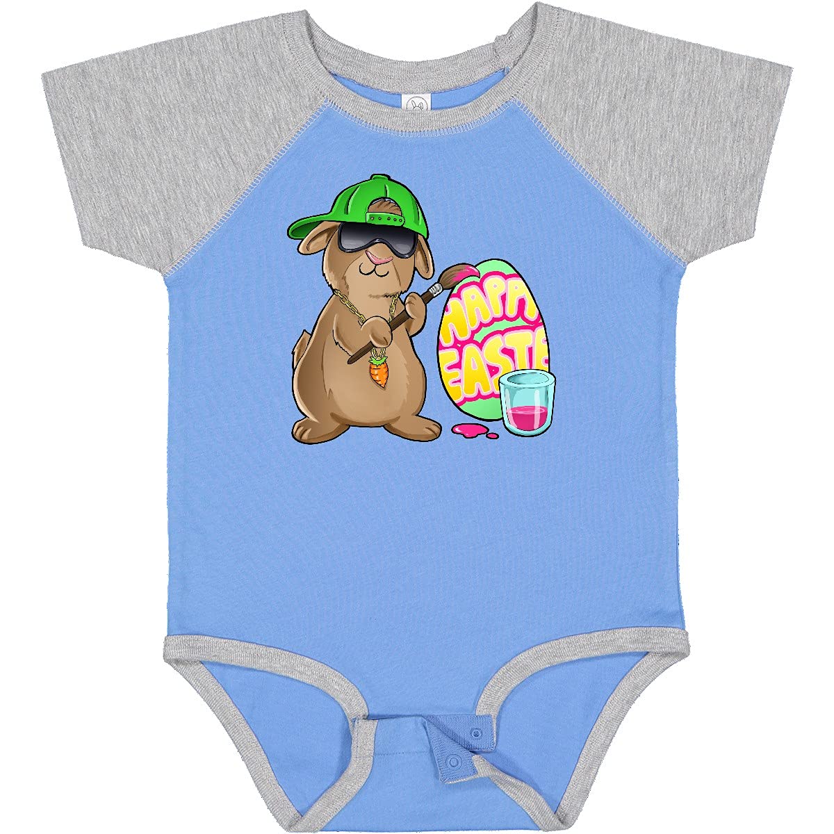 Inktastic Hip Hop Artist Cute Brown Easter Bunny Painting Egg Baby Bodysuit - Soft Cotton Onesie for Infants & Toddlers - Perfect for Easter Celebrations, Baby Showers & Holiday Photos