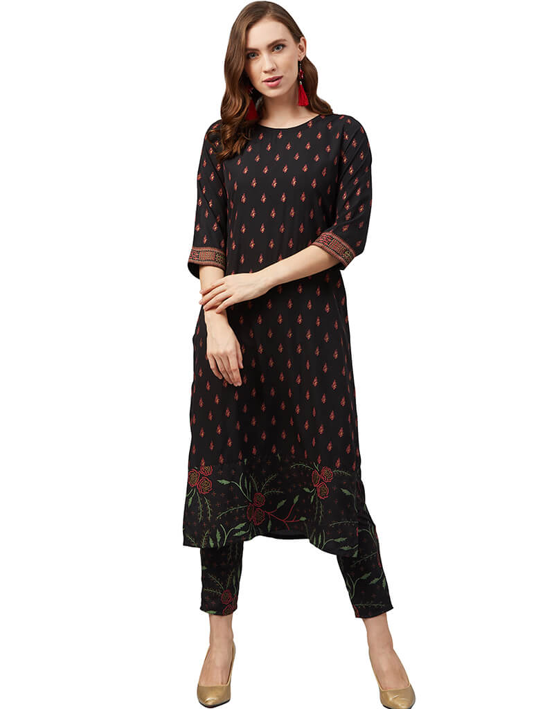 Stylish Black Crepe Pant Kurti for Women - Elegant Indian Ethnic Wear - Perfect for Festivals, Weddings & Casual Outings