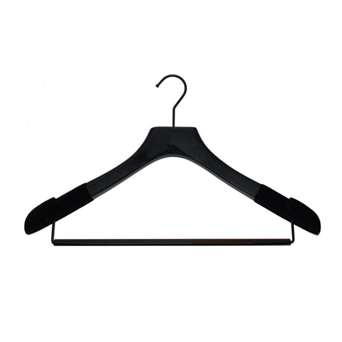 Premium Wooden Clothes Hangers with Rollbar - Heavy Duty Pants, Skirts & Coat Hangers - Non-Slip Velvet Finish, Space Saving Slim Design (Black, 24 Pack) for Closet Organization & Wardrobe Storage