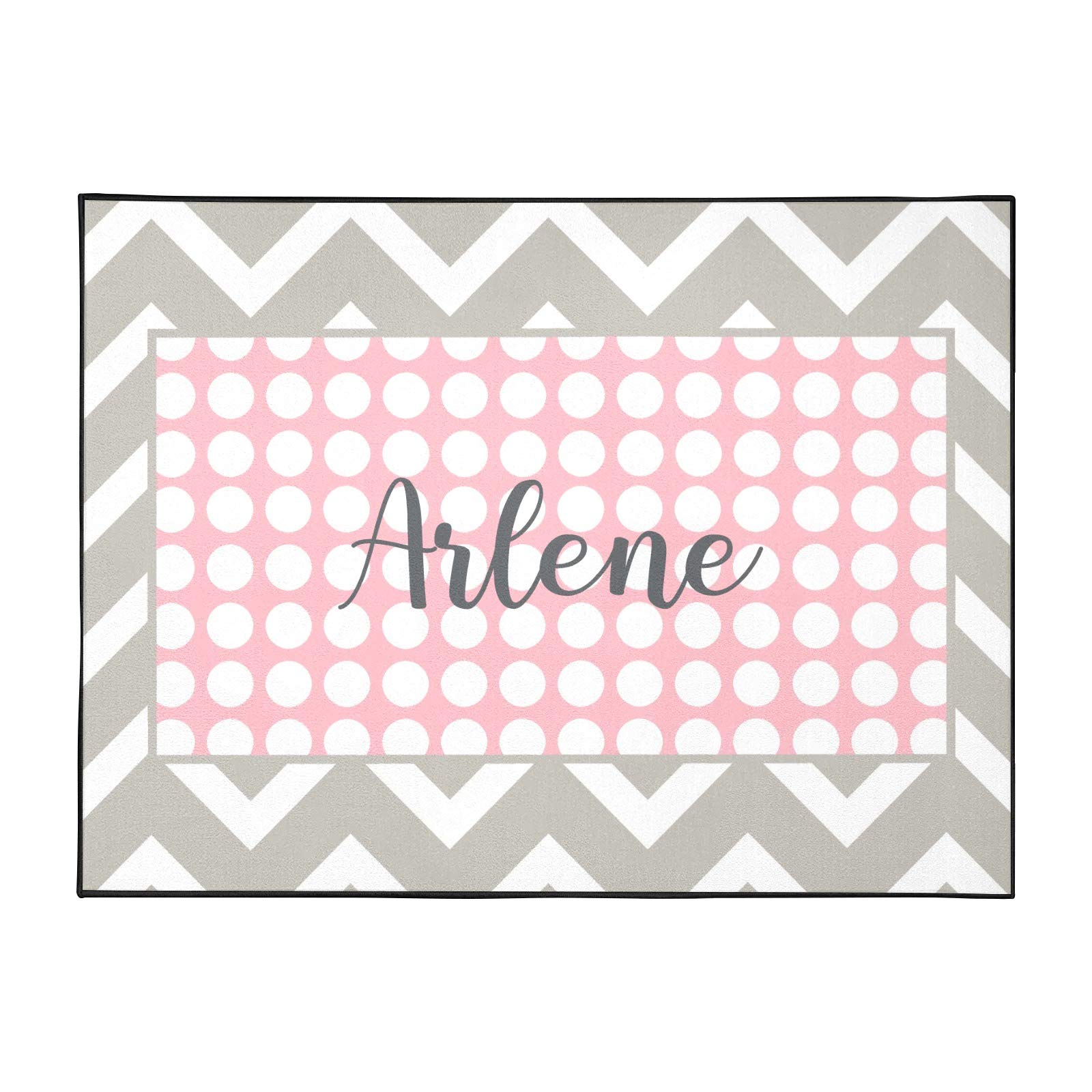 Custom Chevron Dots Gray Pink Non-Slip Area Rug with Name - Personalized Home Decor Carpet for Kids Room, Living Room, Bedroom & Kitchen - 4' x 5.2' Soft Floor Mat - Perfect for Playrooms, Nursery Decor & Cozy Spaces