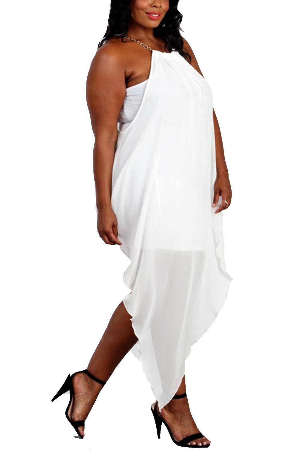 Benian Women's Plus Size Sleeveless Double Layer Party Cocktail Dress with Asymmetrical Chain Strap - Elegant Halter Neckline for Evening Events, Weddings & Special Occasions