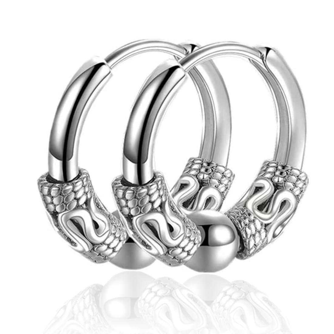 Clyhon 1 Pair Stainless Steel Hoop Earrings for Men & Women - Hypoallergenic Vintage Cartilage Jewelry - Punk Hip Hop Style Silver Earrings for Everyday Wear & Gifting