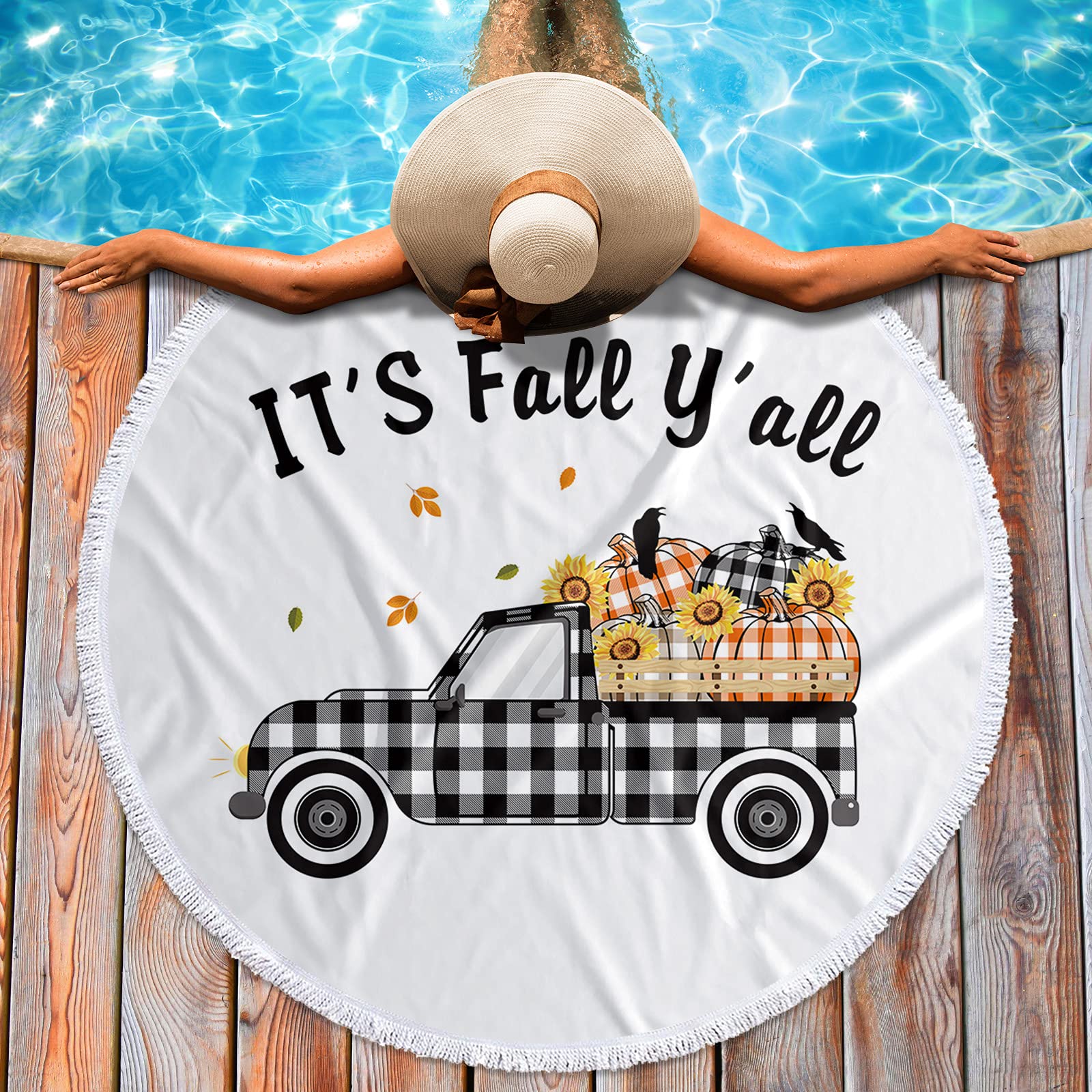 Oversized Round Microfiber Beach Towel Blanket with Tassels - 59