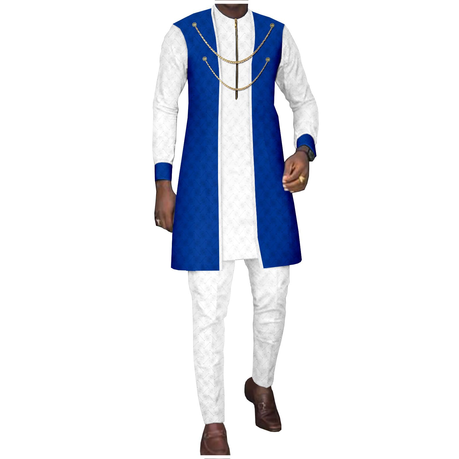 African Men's 3-Piece Suit Set - Stylish Zip Jacket, Button Shirt & Slim Fit Pants with Traditional Print | Perfect for Weddings, Cultural Celebrations, Parties & Formal Events | Great for Grooms, Family Gatherings & Special Occasions