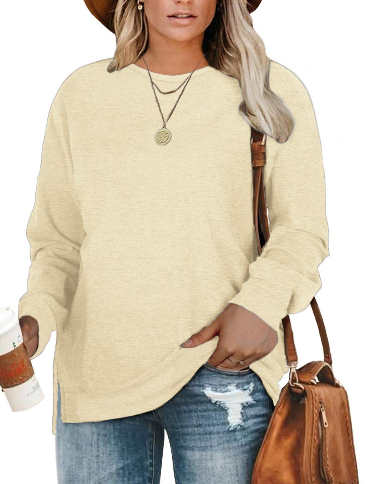 DOLNINE Plus-Size Women's Casual Sweatshirts with Side Slit - Cozy Pullover Tops for Everyday Wear, Lounge & Outfits