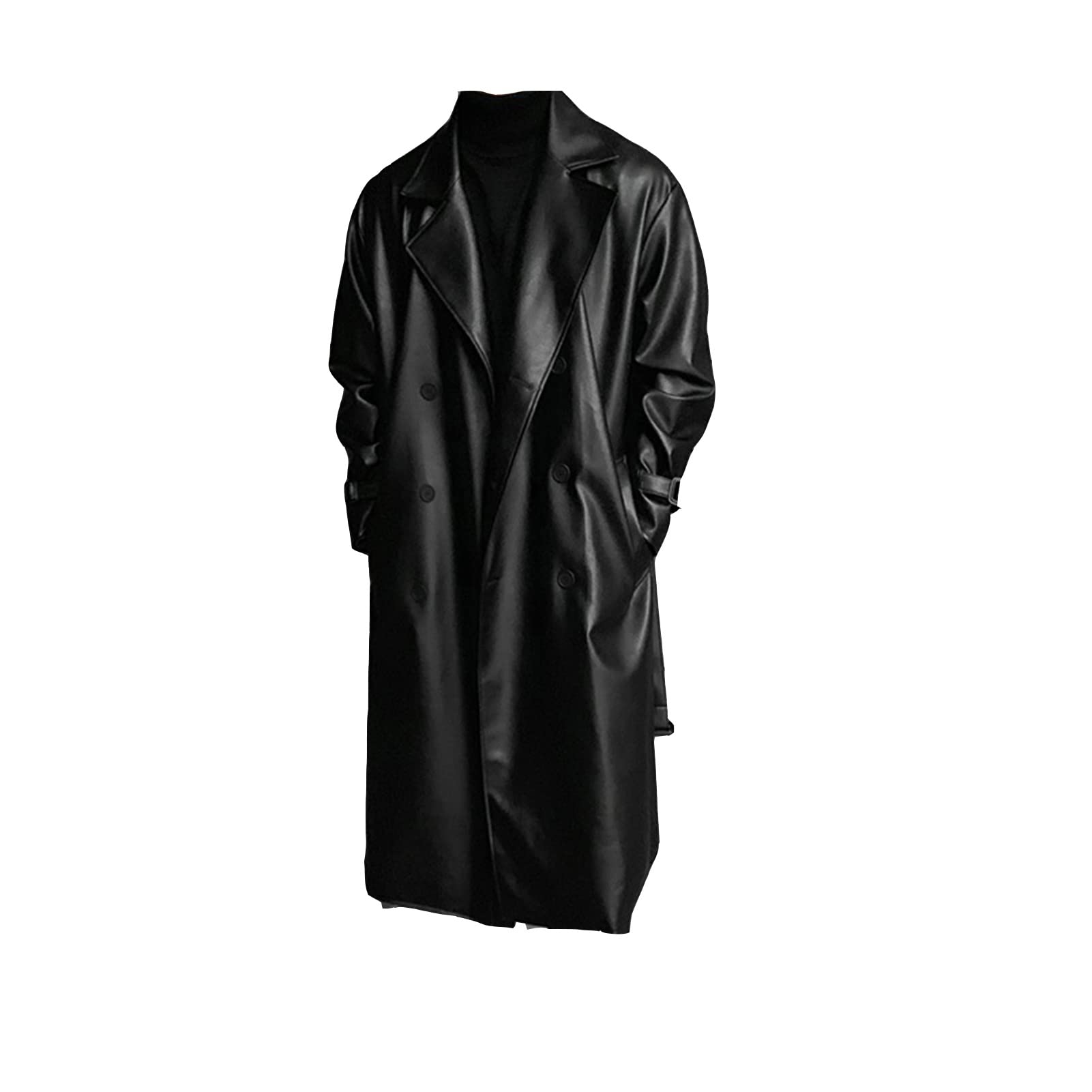 Yviv1yn Men's Genuine Leather Jacket - Black Oversized Trench Coat with Drop Shoulder & Belt | Winter & Spring Outerwear for Men | Large Size | Perfect for Casual Wear, Date Nights & Outdoor Activities