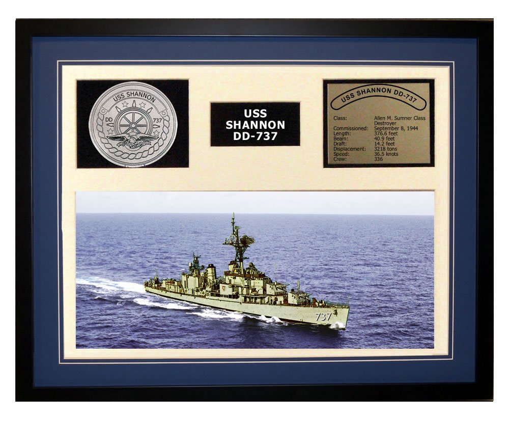 USS Shannon DD 737 Navy Ship Model - Framed Blue Display for Home & Office Decor | Military Collectible Gift for Veterans & History Enthusiasts