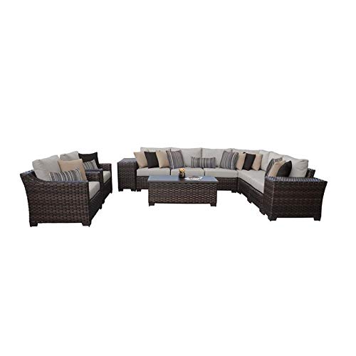 TK Classics Kathy Ireland River Brook 11-Piece Outdoor Wicker Patio Furniture Set in Ash - Perfect for Backyard, Garden, Poolside & Patio Relaxation
