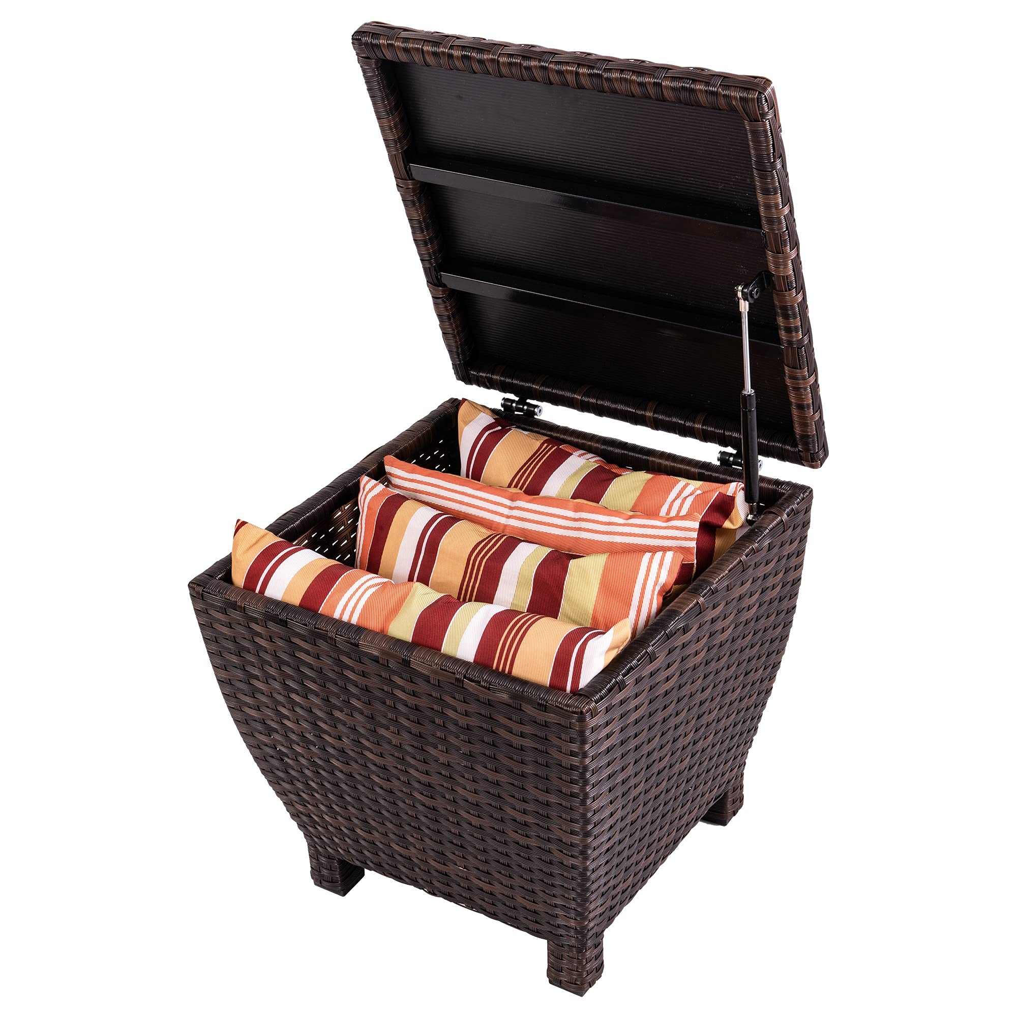 13 Gallon Sundale Outdoor Deck Storage Box with Lid - Brown Wicker Rattan Side Table for Patio, Fully Assembled - Perfect for Storing Garden Hose, Cushions & Towels in Backyard or Poolside