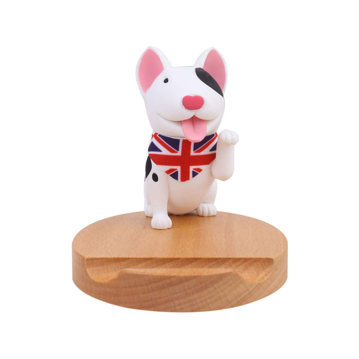 IFUNDOM Cute Dog Phone Stand with Wooden Base - Adjustable Desktop Cell Phone Holder Dock for iPhone, Samsung, Android Smartphones - Perfect for Office, Home, Bedside Table (White Bull Terrier)