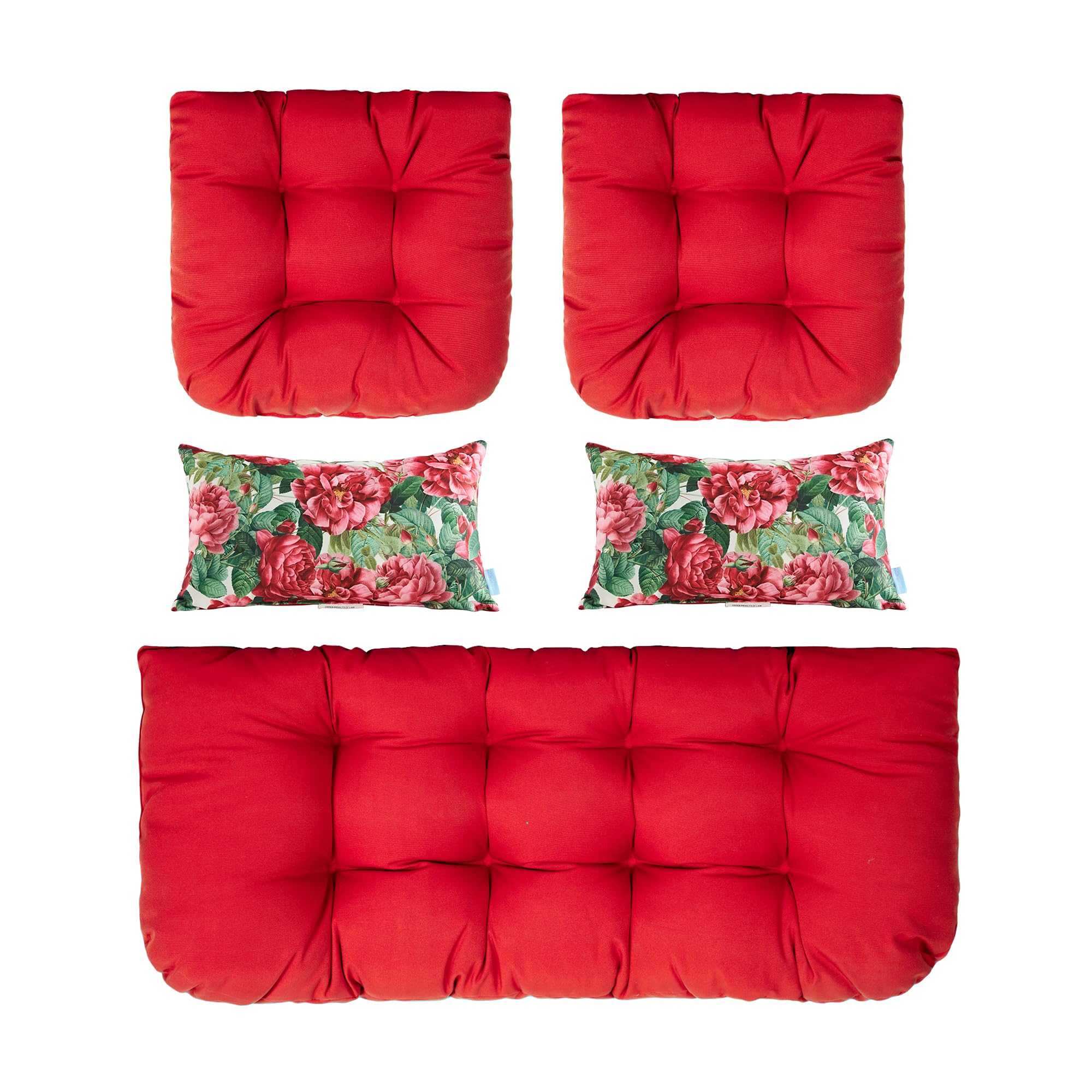 ARTPLAN All-Weather Outdoor Cushion Set - 5-Piece Wicker Tufted Loveseat & Bench Cushions for Patio Furniture | Waterproof, UV-Resistant | Perfect for Garden, Deck, Poolside & Outdoor Lounge