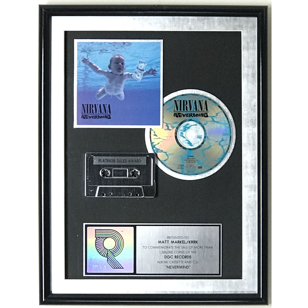 Nirvana Nevermind RIAA Platinum Album Award - Official Music Collectible for Fans & Display   Perfect for Home Decor, Music Memorabilia Collections, and Gift for Nirvana Fans