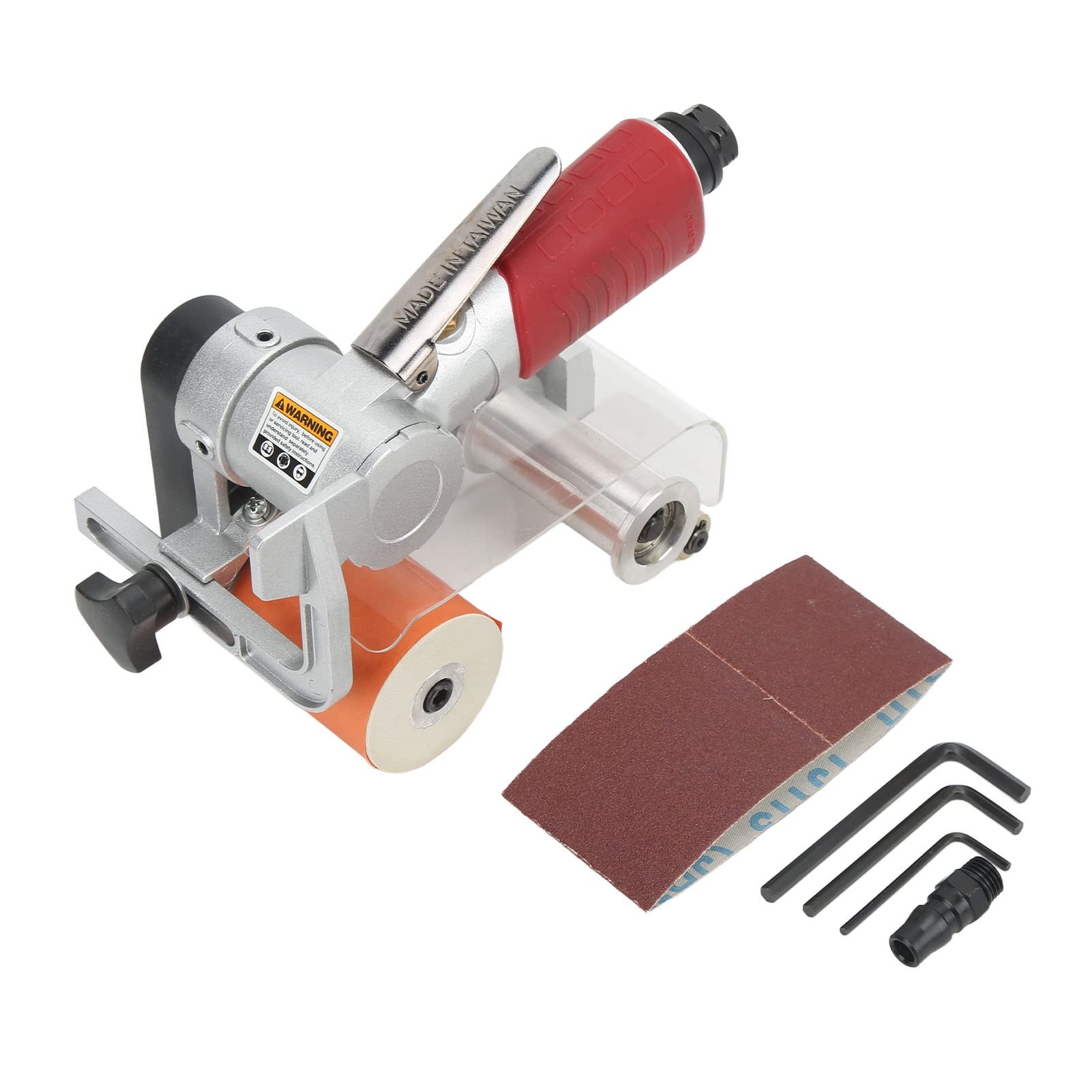 TMB-1A Handheld Pneumatic Belt Sander - Stainless Steel Polishing Machine with Sandpaper Wrench Set for Metal Defect Treatment | Perfect for Hairline, Mirror Finish & Stainless Steel Surface Preparation in Metalworking & DIY Projects
