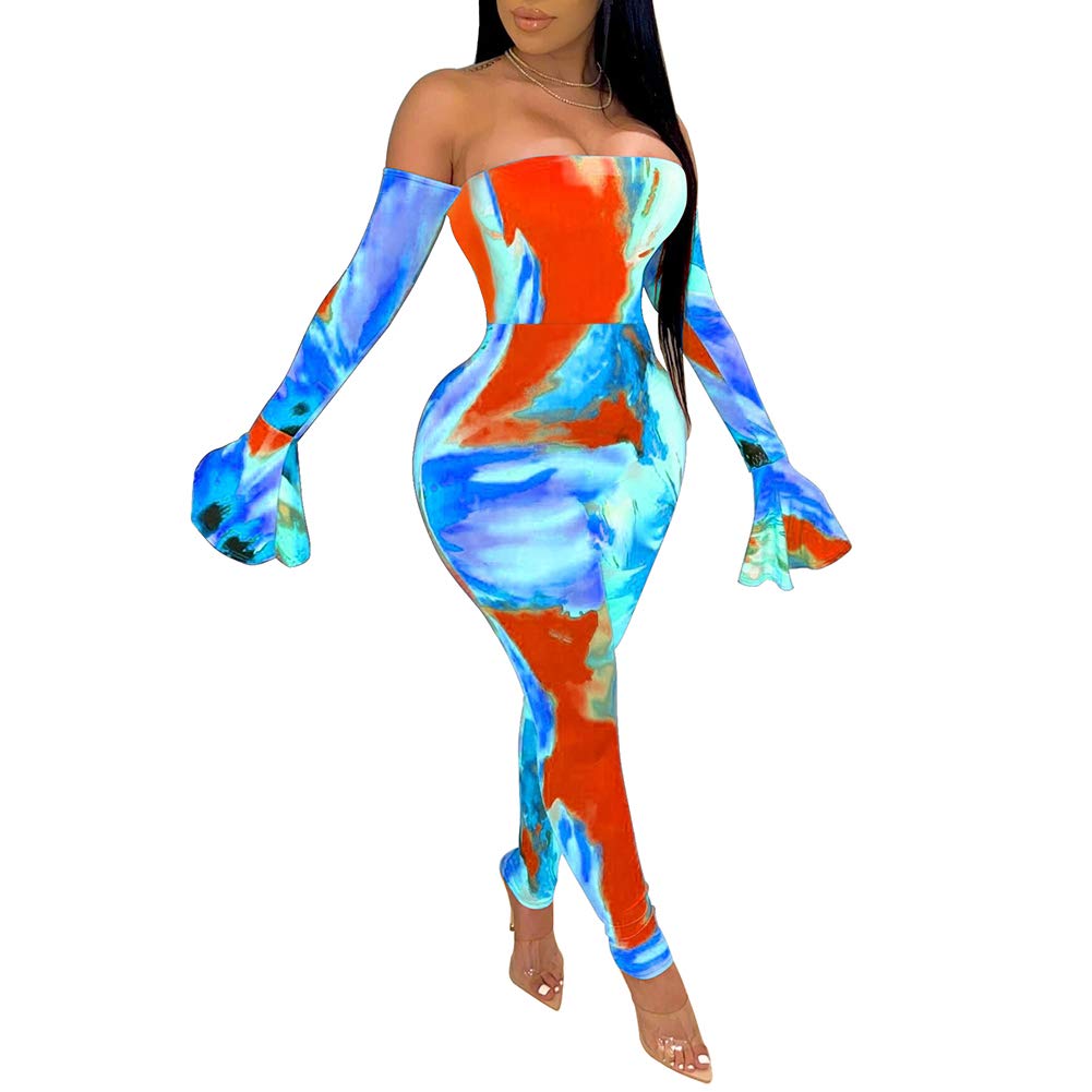 RUEWEY Women's Sexy Off Shoulder Jumpsuit Romper - Bell Sleeve Bodycon Jumpsuit with Skinny Pants | Clubwear, Party Outfit, Night Out Dresses for Women | Perfect for Clubbing, Date Night & Special Occasions