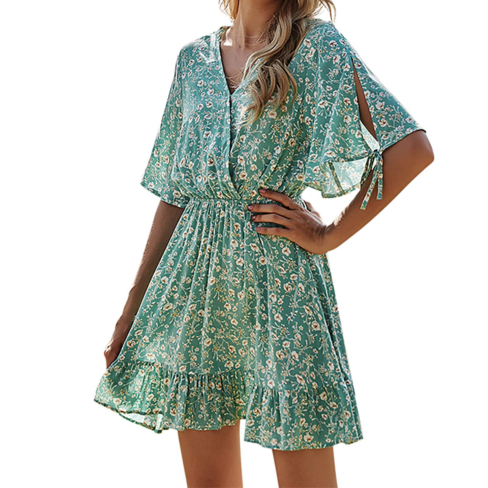 Floral Print V-Neck Batwing Sleeveless Maxi Dress for Women - Perfect for Summer Beach Vacations, Parties & Casual Outings
