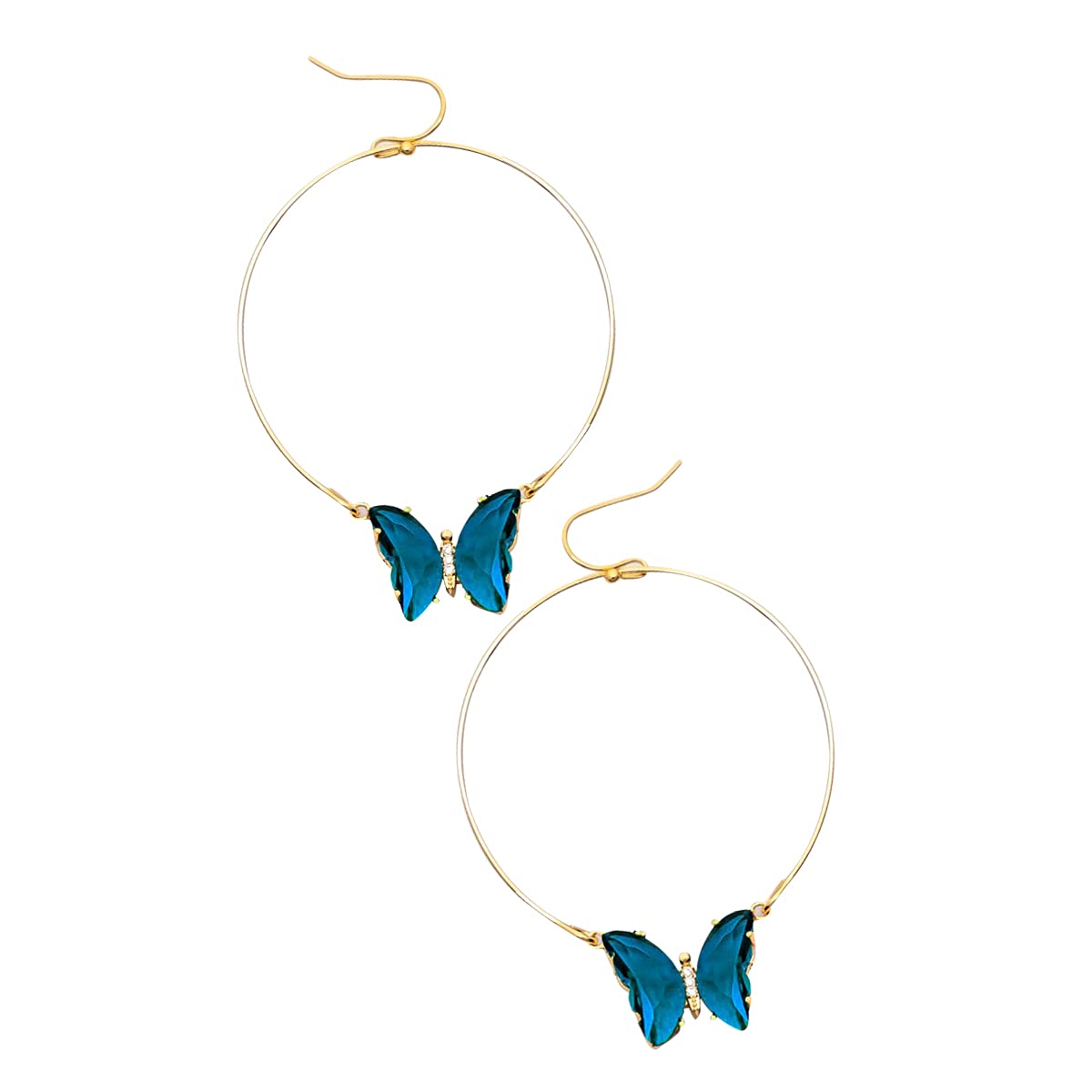 Kathaya Women's Dangling Hoop Earrings with Gemstone Butterfly Charms - Elegant Drop Earrings Jewelry Gift Set for Women & Girls | Perfect for Parties, Weddings & Everyday Wear