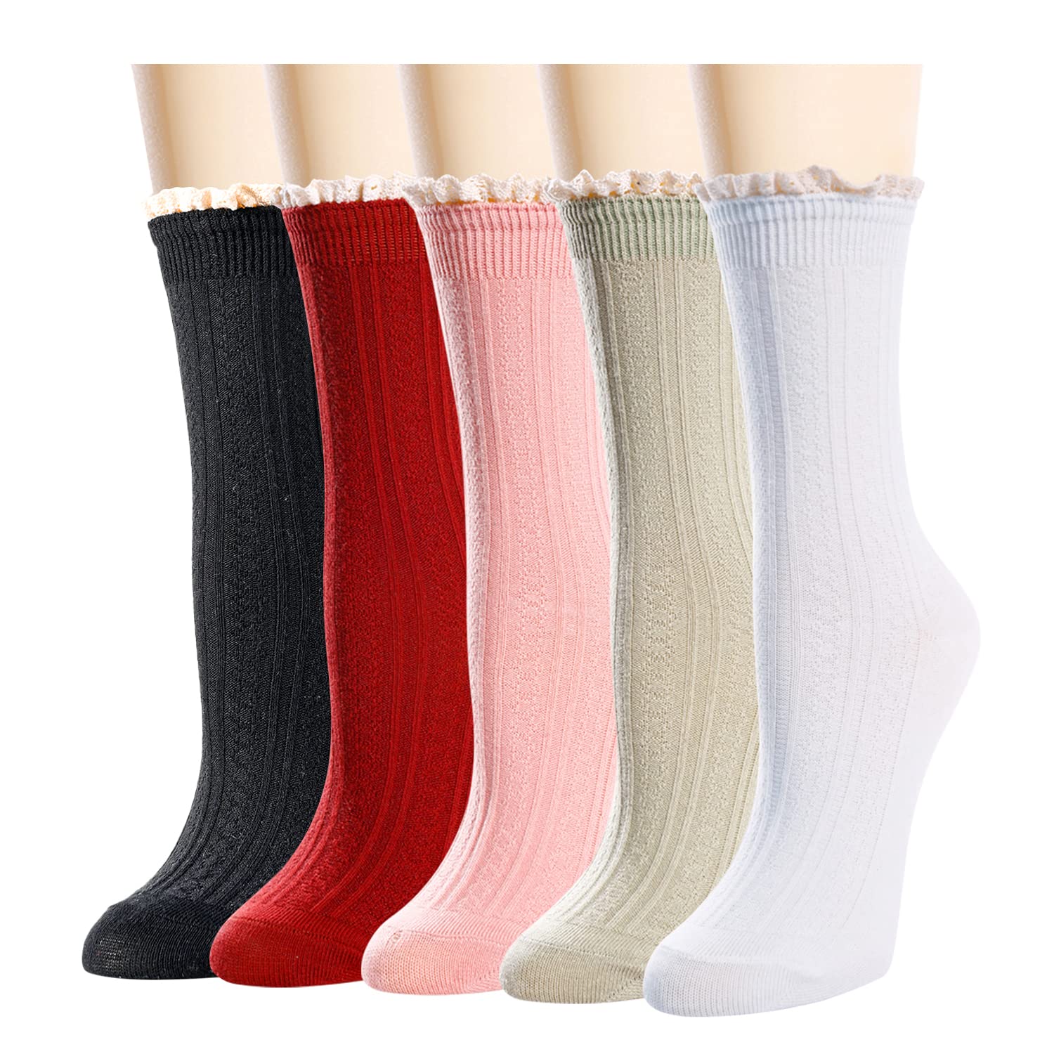 Stylish Ruffle Frilly Socks for Women & Girls - Cute Fruit & Lettuce Design Ankle Socks (3-5 Pairs Pack) - Perfect for Casual Wear, Cosplay & Fashion Outfits