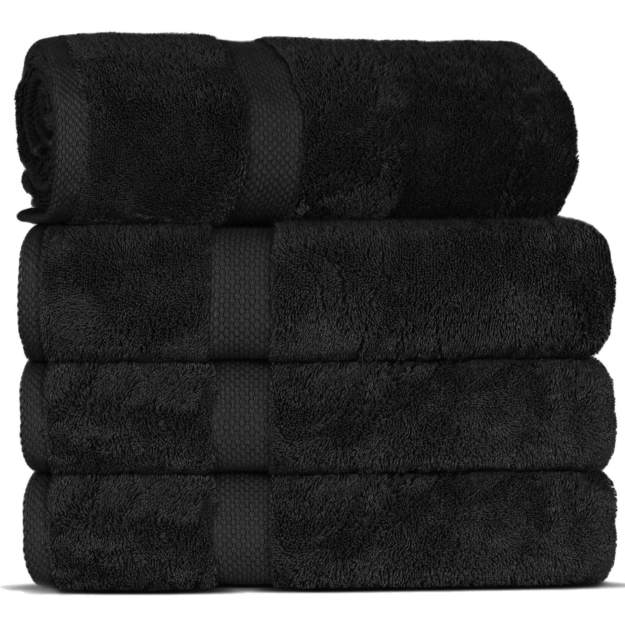 Premium 100% Cotton Turkish Towels - Luxury Spa & Hotel Quality Bath Towel Set of 4 (Black) | Soft, Absorbent & Quick-Drying for Bath, Beach & Gym Use