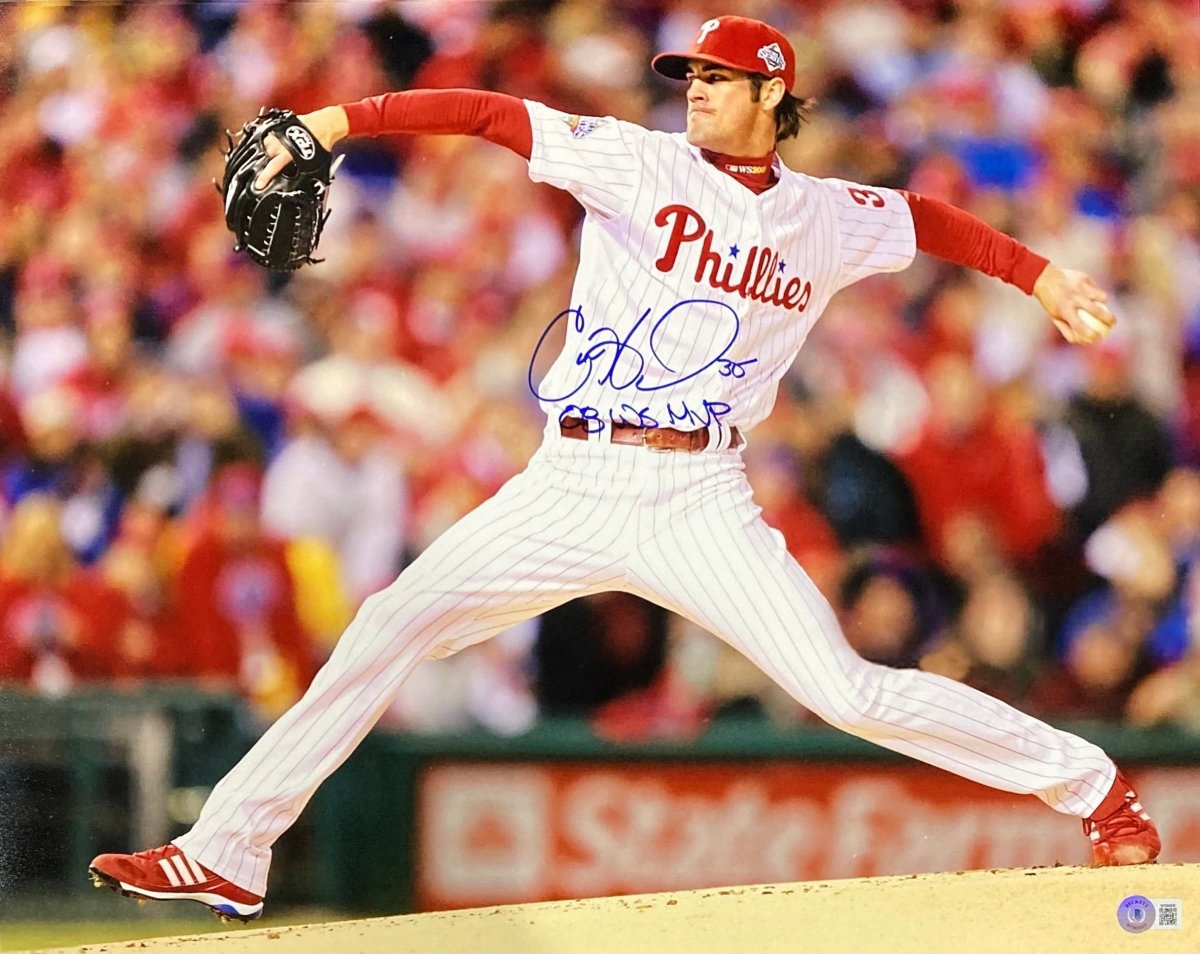 Cole Hamels Autographed 16x20 Philadelphia Phillies Photo - 2008 World Series MVP Inscribed BAS ITP - Perfect for Baseball Memorabilia Collectors and Phillies Fans Display