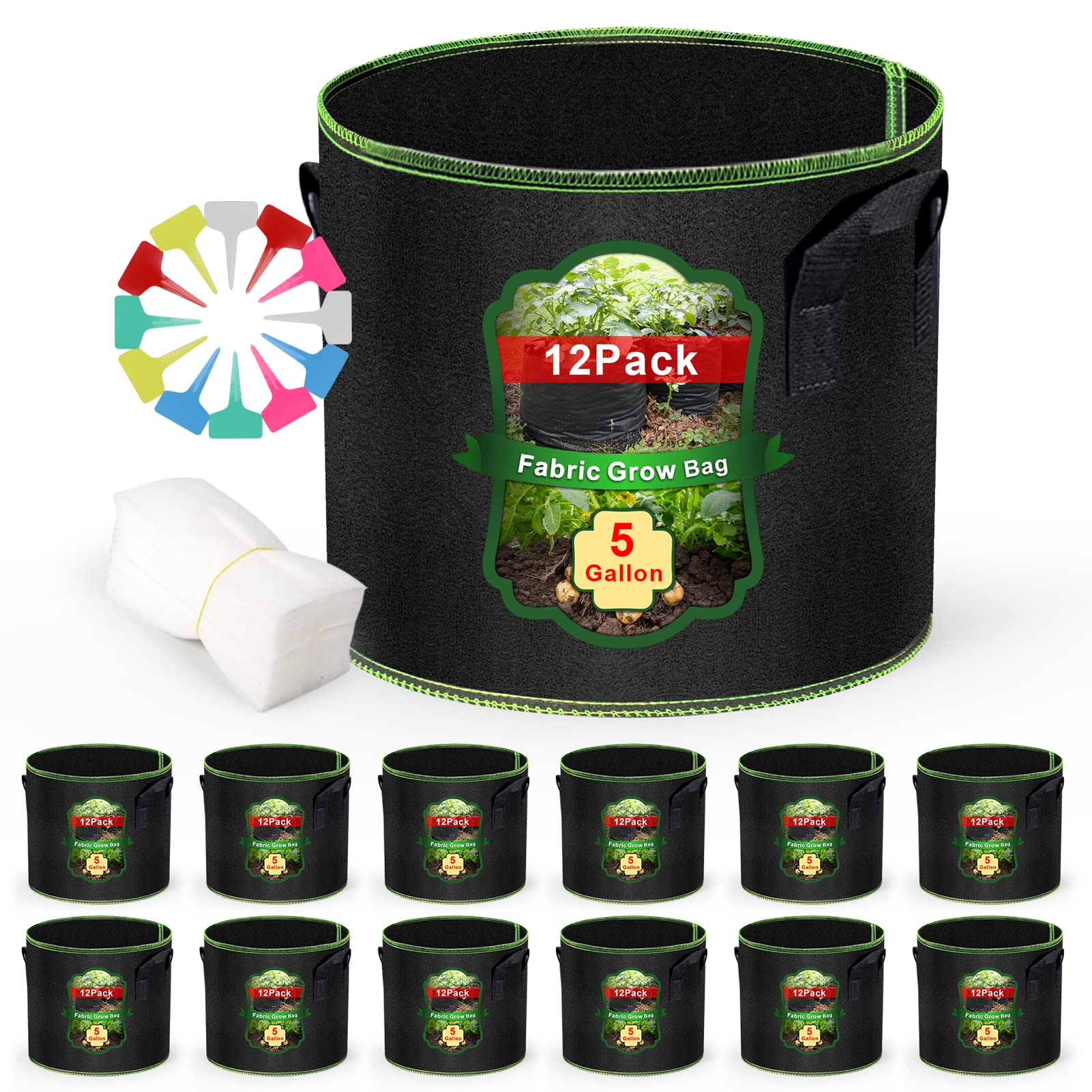 **5 Gallon Thickened Fabric Grow Bags - 12 Pack Large Plant Pots for Vegetables, Herbs & Flowers - Durable Aeration Containers for Gardening, Balcony & Indoor Planting**