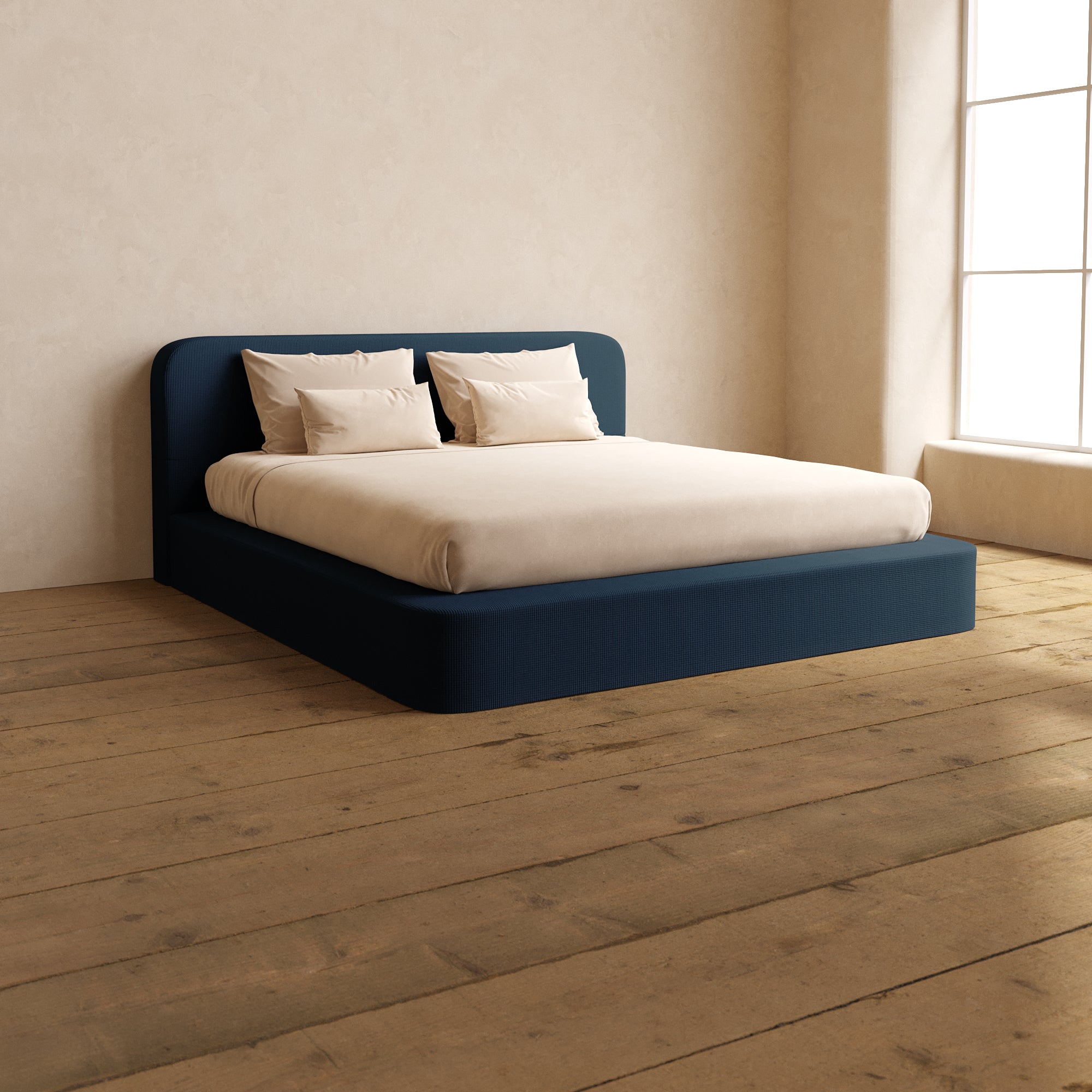 King Upholstered Platform Bed with Headboard - Mizu Weave Sumi Design Queen Size Bed Frame for Modern Bedroom | Sturdy Wooden Slat Support, Easy Assembly, Perfect for Master Bedroom or Guest Room