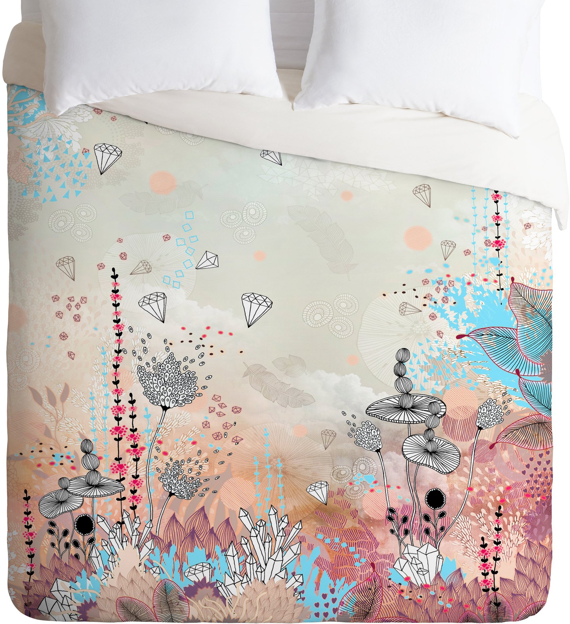 Deny Designs Iveta Abolina Crystal Lake Duvet Cover Set - Twin/Twin XL Size, Blue Floral Bohemian Bedding - Perfect for Guest Rooms, Dorm Decor & Boho Chic Bedroom Makeovers
