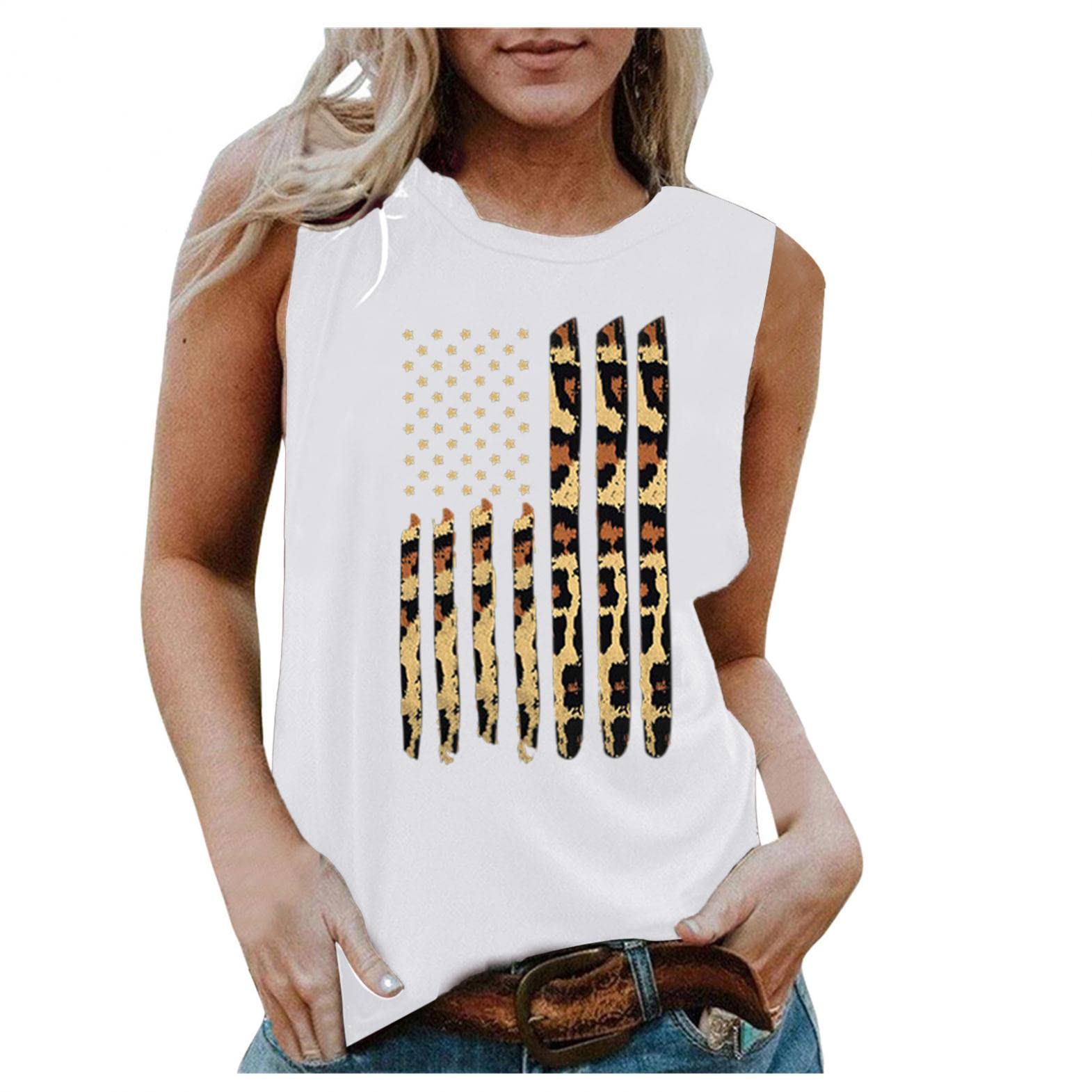 Women's American Flag Tank Tops & Summer Blouses - Patriotic 4th of July Camo Tee, Loose Fit Casual Shirts for BBQ, Beach Outings & Independence Day Celebrations