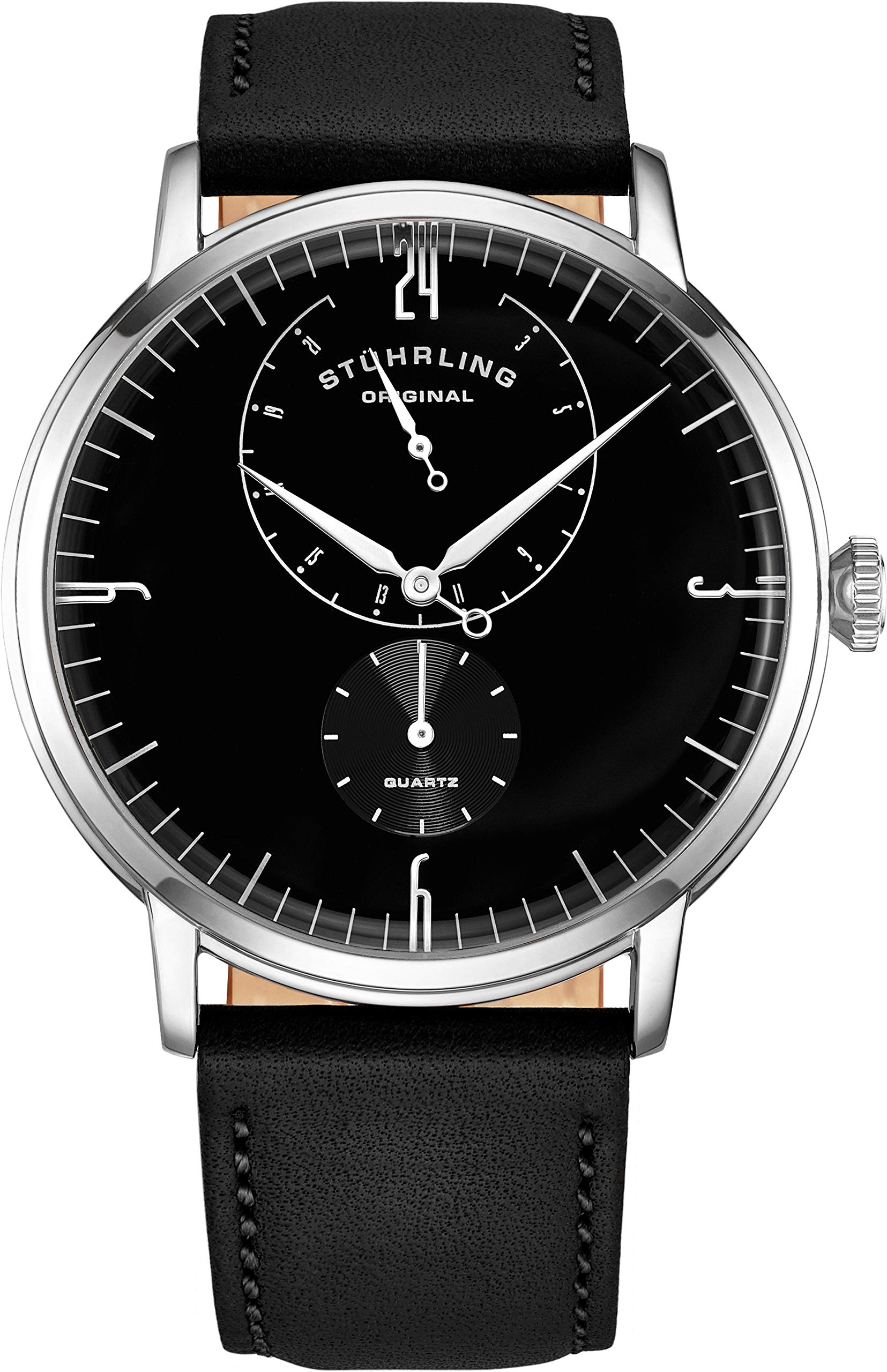 Stuhrling Original Men's Watches with Horween Leather Band - Minimalist Analog Dress Watch with Domed Crystal & 24-Hour Subdial - Stylish Wristwatch for Business, Formal Events & Everyday Wear