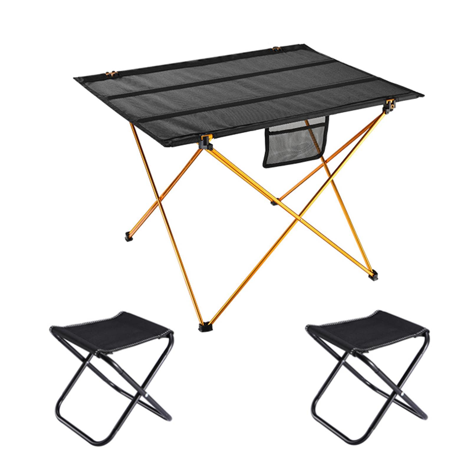 DSWW Portable Folding Camping Table with Mesh Storage Bag - Lightweight Compact Picnic Table for Outdoor Camping, Backpacking, Beach & Tailgating - Includes 2 Chairs (Perfect for Family Outings, BBQ Parties & Lakeside Relaxation)