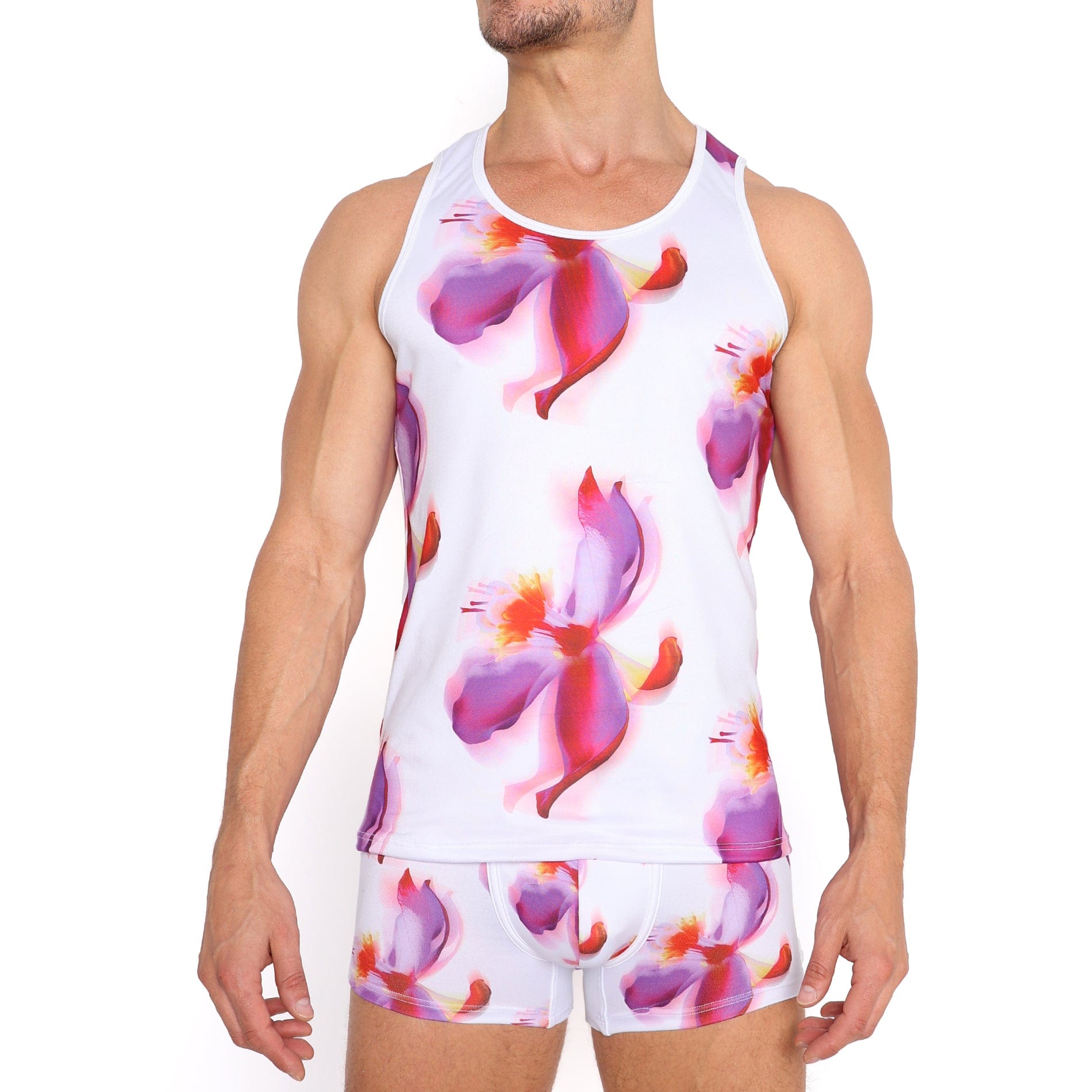 Blurry Orchid Print Tank Top - Women's Floral Casual T-Shirt for Summer Outfits & Beach Wear