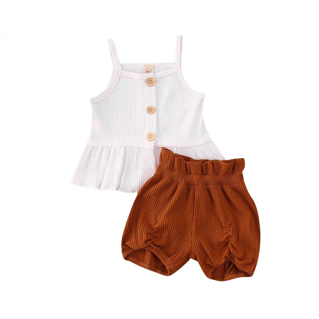 Michellecmm Baby Girl Summer Outfit - Sleeveless Knitted Vest Top with Floral Shorts Set | Cute Toddler Clothes for Playdates & Beach Vacations