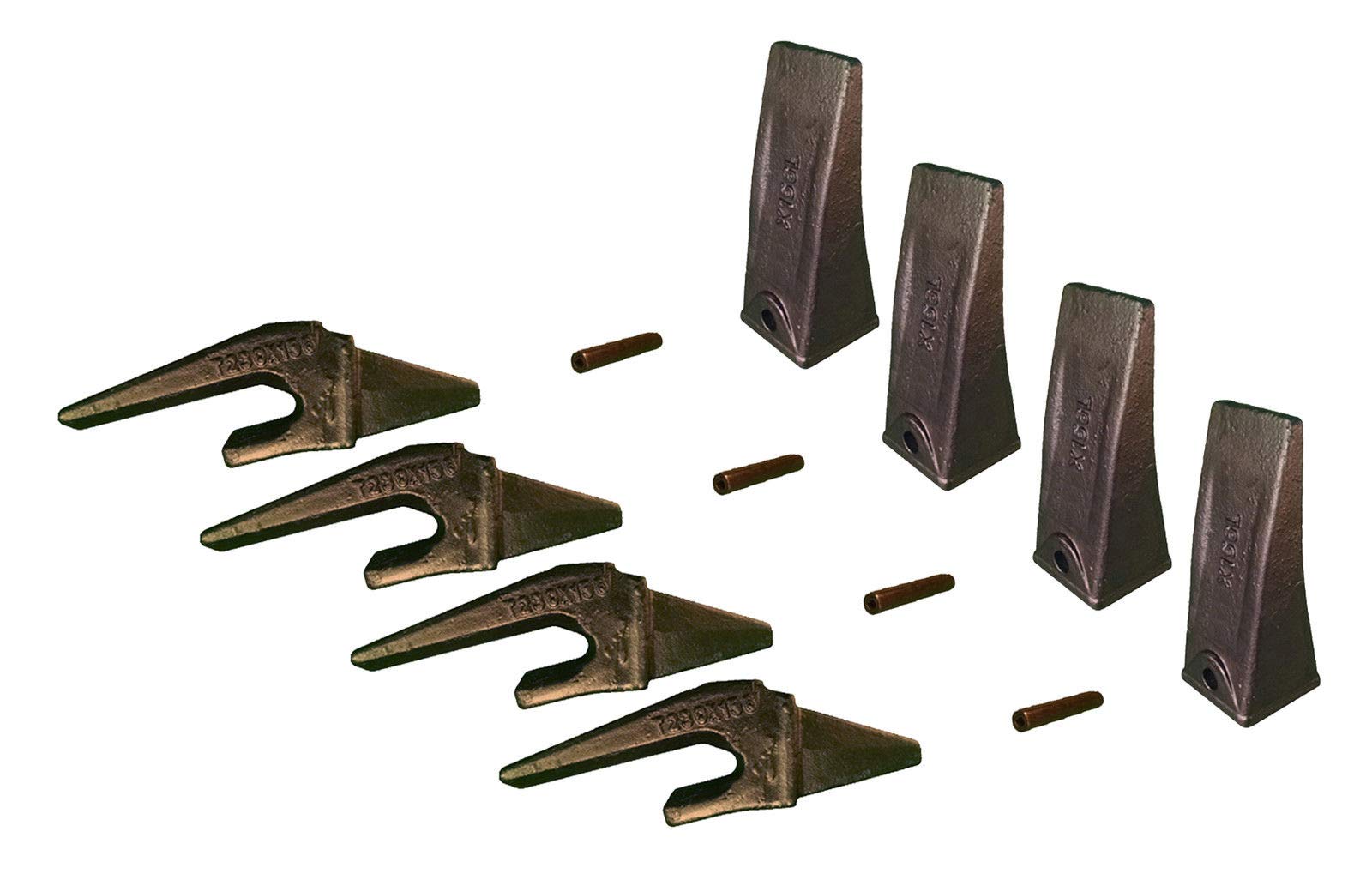 4-Pack Mini Excavator Bucket Teeth with Weld-On Shanks & Pins - X156L, T230X156, P156 Replacement Parts for Construction & Landscaping Equipment