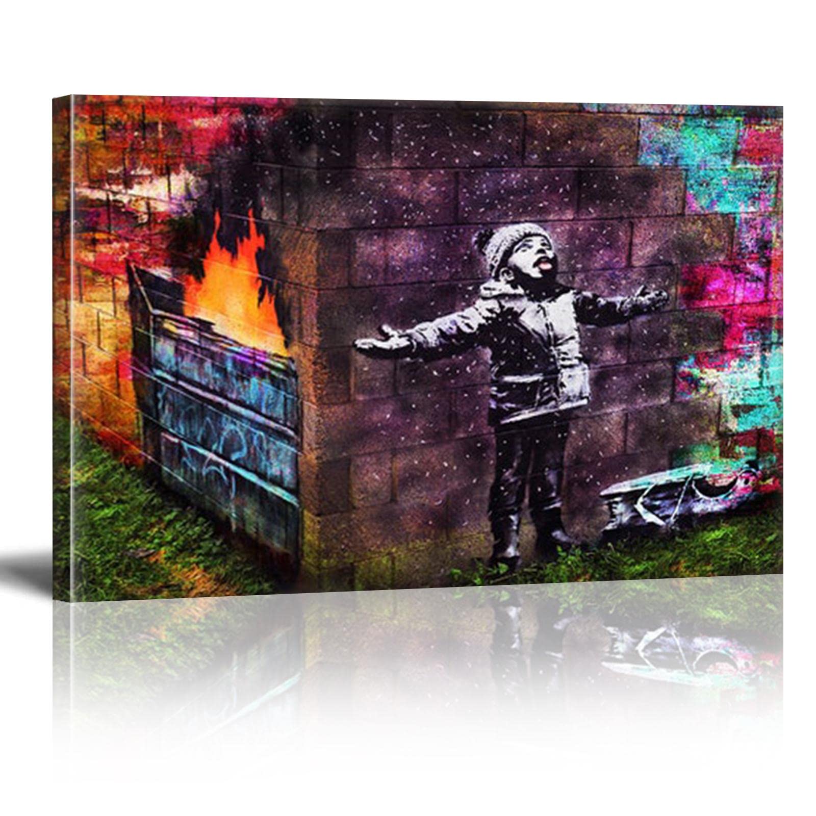 Banksy Graffiti Wall Art - 'Seasons Greetings' Canvas Painting Print (90x160cm/35×63 inch) - Large Framed Street Art for Living Room, Bedroom & Office Decor - Ready to Hang Urban Wall Decor Perfect for Modern Homes & Art Collectors