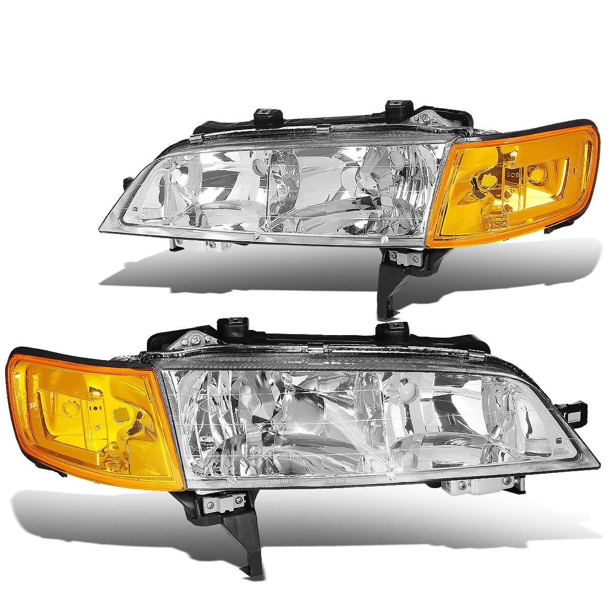 DNA Motoring HLCL-HA94-CH-AM Chrome Housing Amber Reflector Headlights for 94-97 Honda Accord - Upgrade Your Car's Style & Night Visibility for Daily Driving & Night Commutes