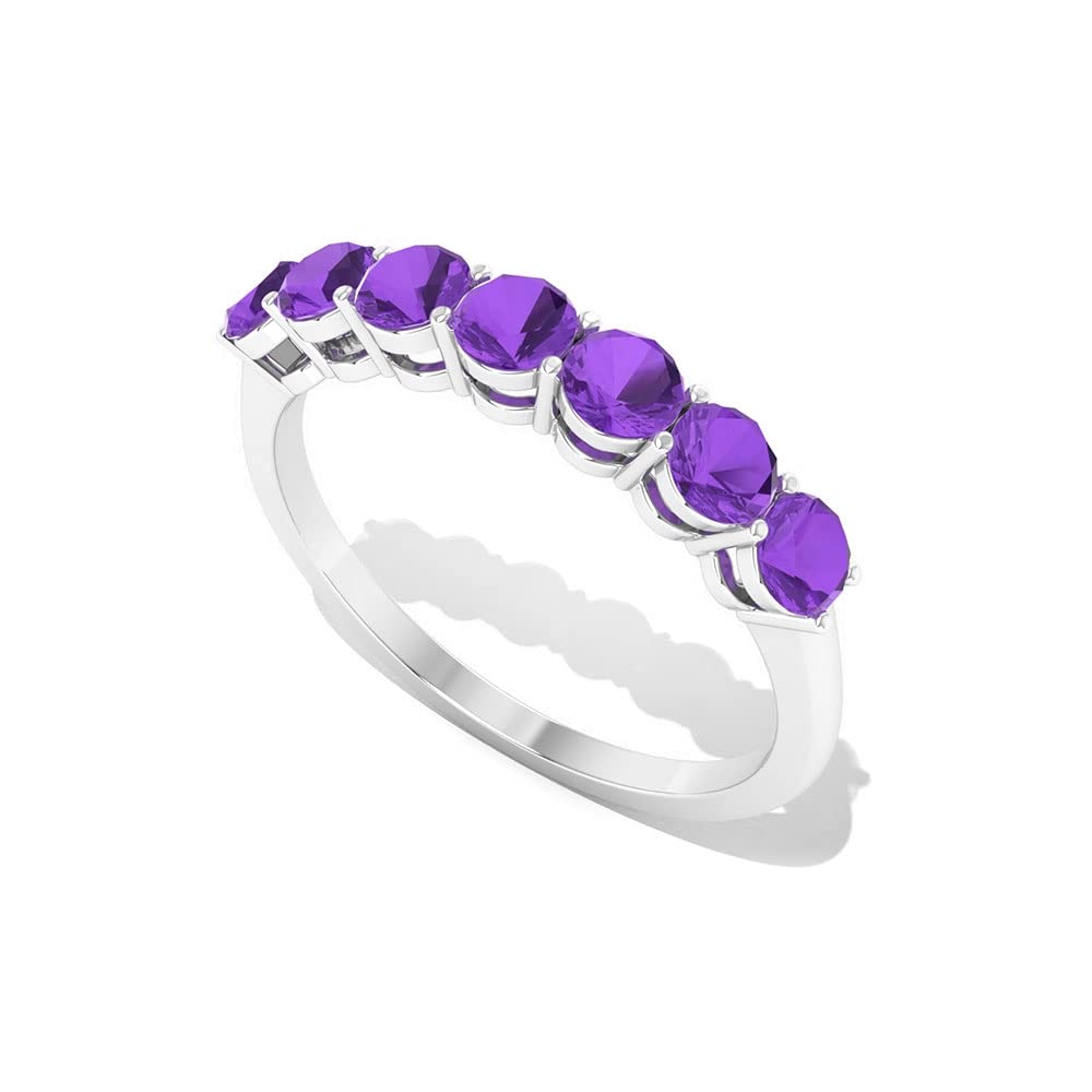 3/4 CT Natural Amethyst Ring for Women - 14K Solid Gold February Birthstone Jewelry | Violet Amethyst Seven Stone Minimalist Ring | Perfect for Valentine's Day, Anniversary & Special Occasion Gifts