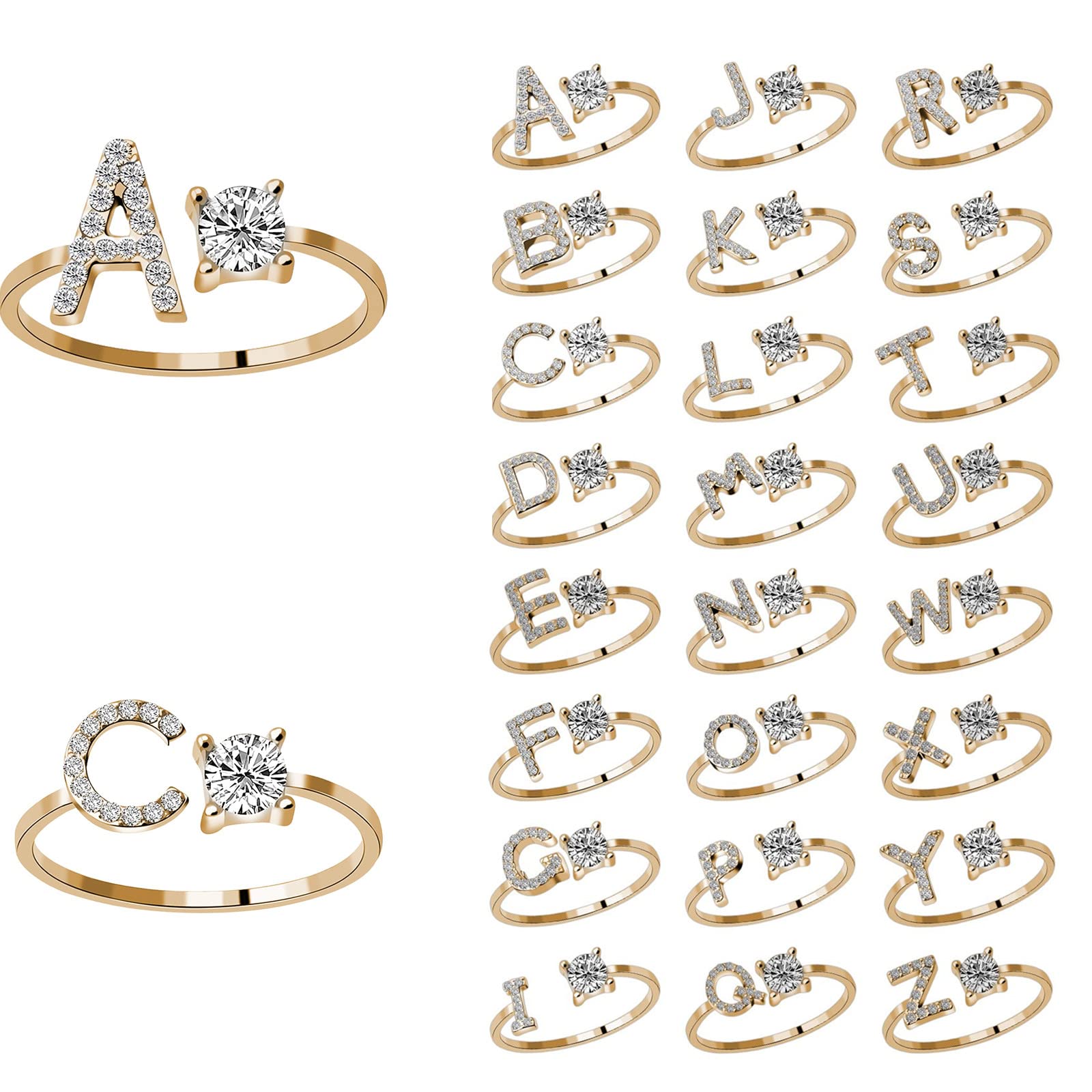 Elegant 26 Letter Initial Diamond Rings for Women - Stylish Fashion Jewelry, Personalized Birthday Gifts for Her, Perfect for Daily Wear & Special Occasions