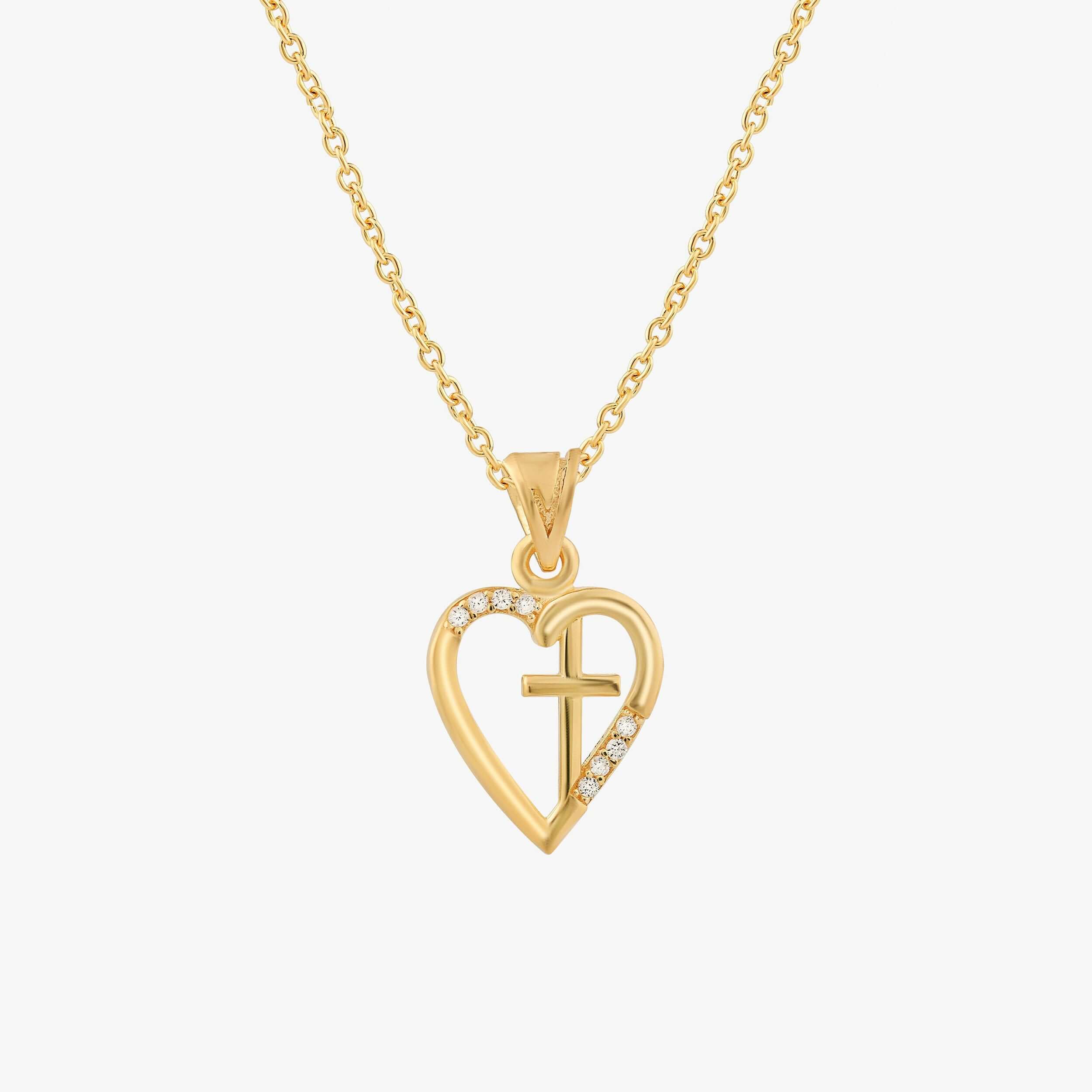 18K Gold Vermeil Heart and Cross Necklace for Women - Elegant Religious Jewelry Gift for Christmas, Baptism, or Everyday Wear