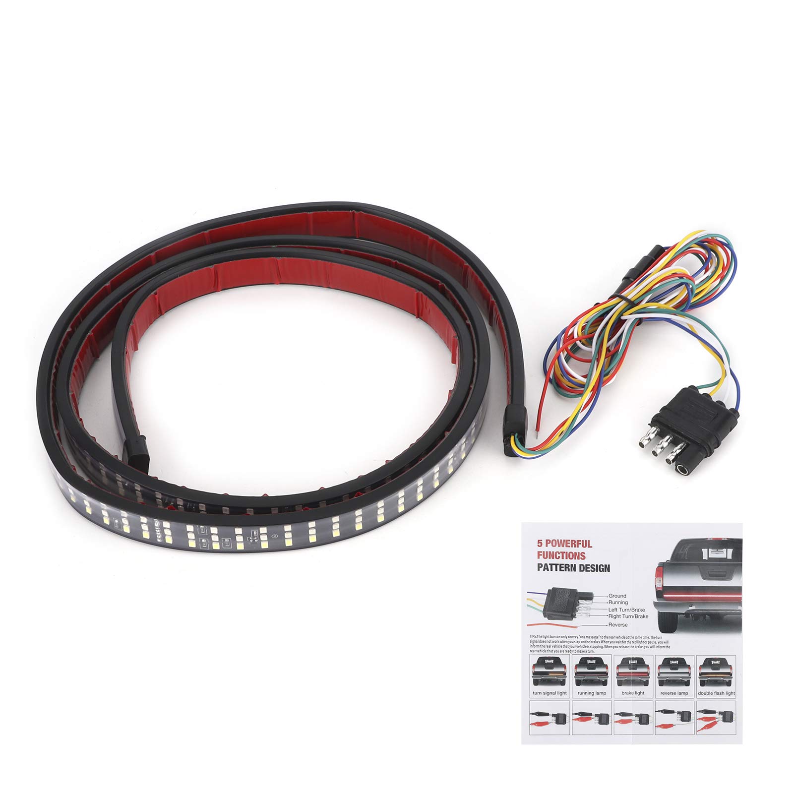 Qiilu 60in LED Tailgate Light Bar - Universal Single Row Running Light Strip with 3 Row Chips, IP65 Waterproof, 12-24V for Trucks & SUVs - Perfect for Off-Roading, Night Driving & Vehicle Customization