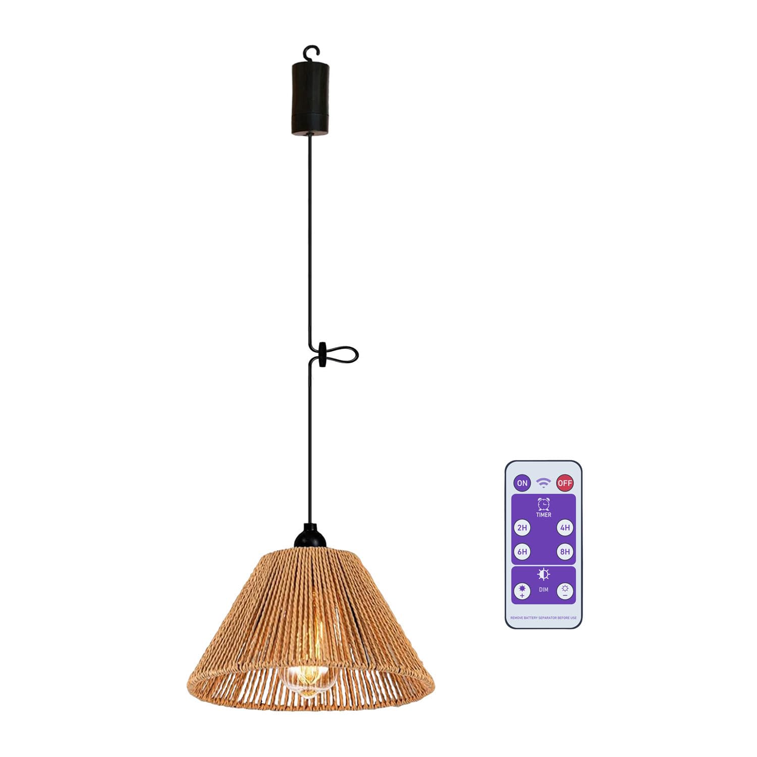 Battery Operated LED Pendant Light - Outdoor Chandelier with Rattan Shade for Gazebo, Porch, Patio, Backyard, Bedroom & Kitchen Decor (4 AA Batteries) | Perfect for Romantic Dinners, Cozy Nights & Outdoor Entertaining