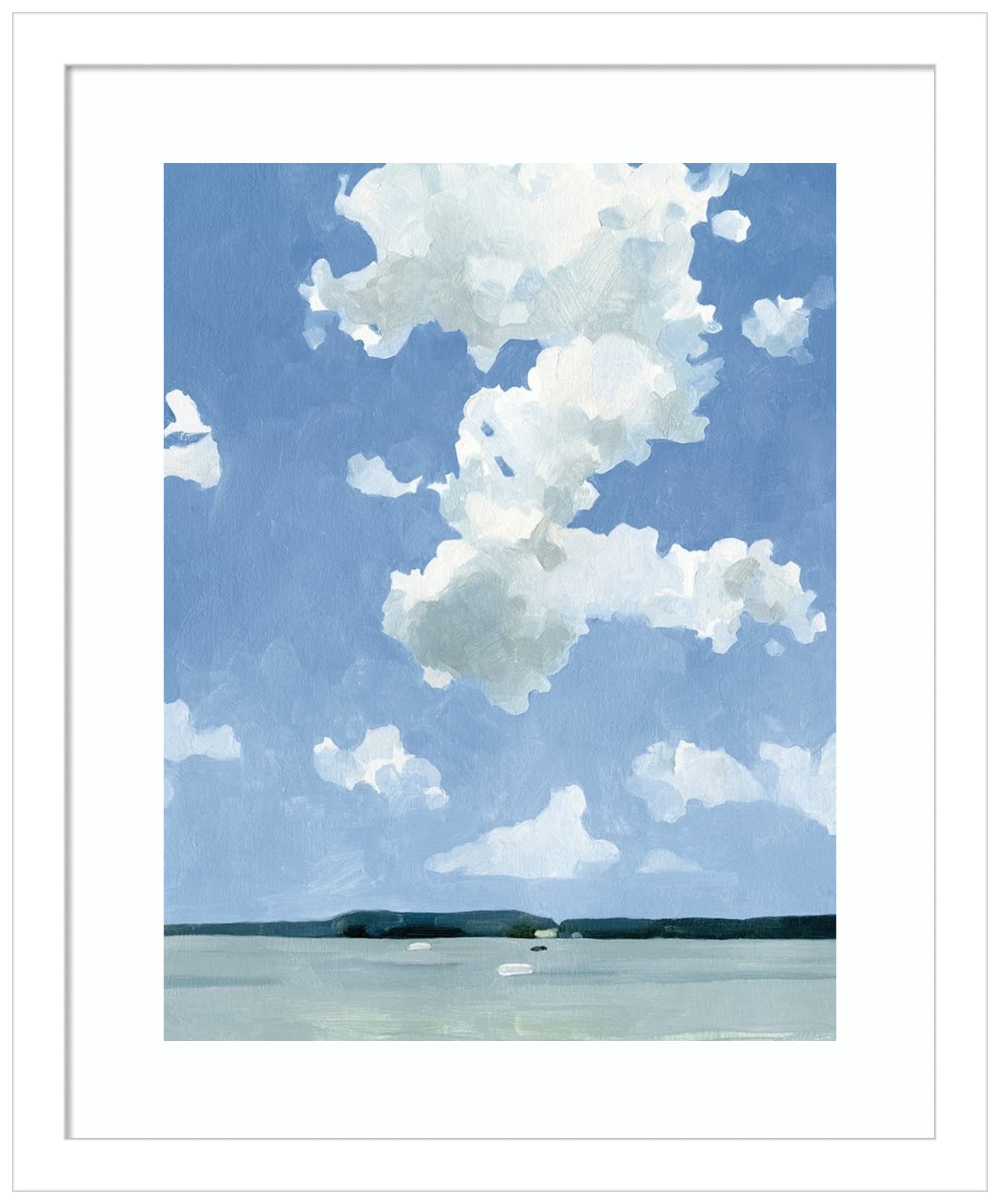Emma Caroline July Lakeside II Wood Framed Wall Art Print - 14x17 Inches with Svelte White Frame - Nature Landscape Painting for Living Room, Bedroom & Office Decor