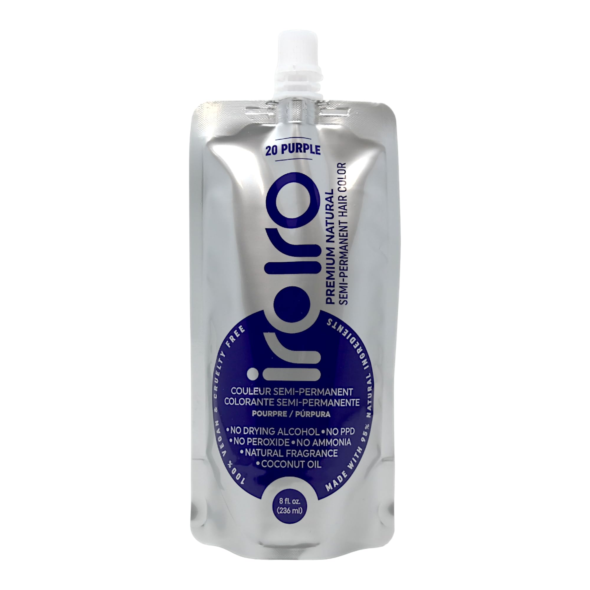 Iroiro Natural Premium Semi-Permanent Hair Color - 20 Purple (8oz) | Vegan & Cruelty-Free Hair Dye for Vibrant Purple Hair | Perfect for DIY Hair Coloring at Home & Creative Hairstyles