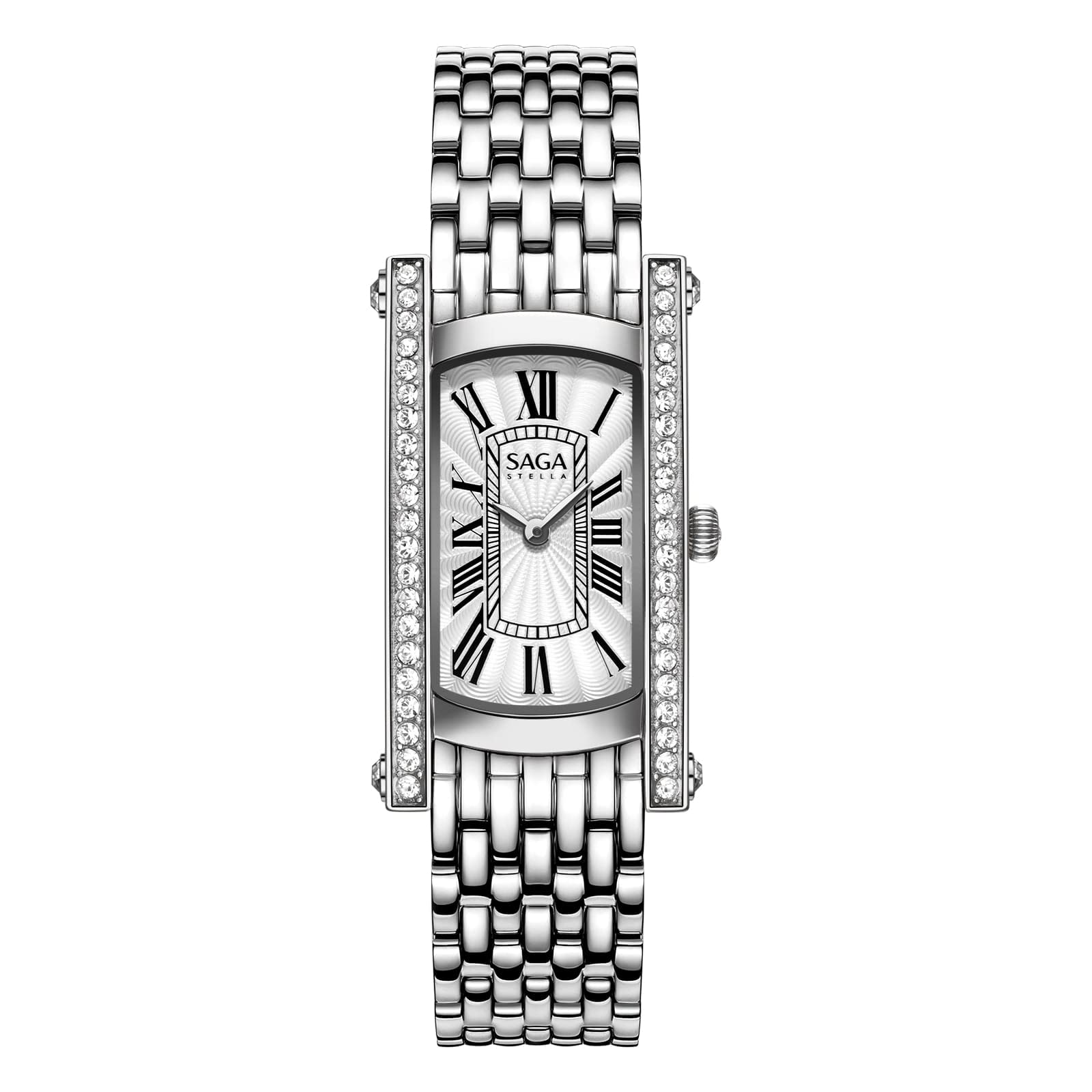 SAGA Retro Square Crystal Watch for Women - Elegant Silver & Black Analog Quartz Watch with Leather/Stainless Steel Band - Perfect for Office, Party & Everyday Wear