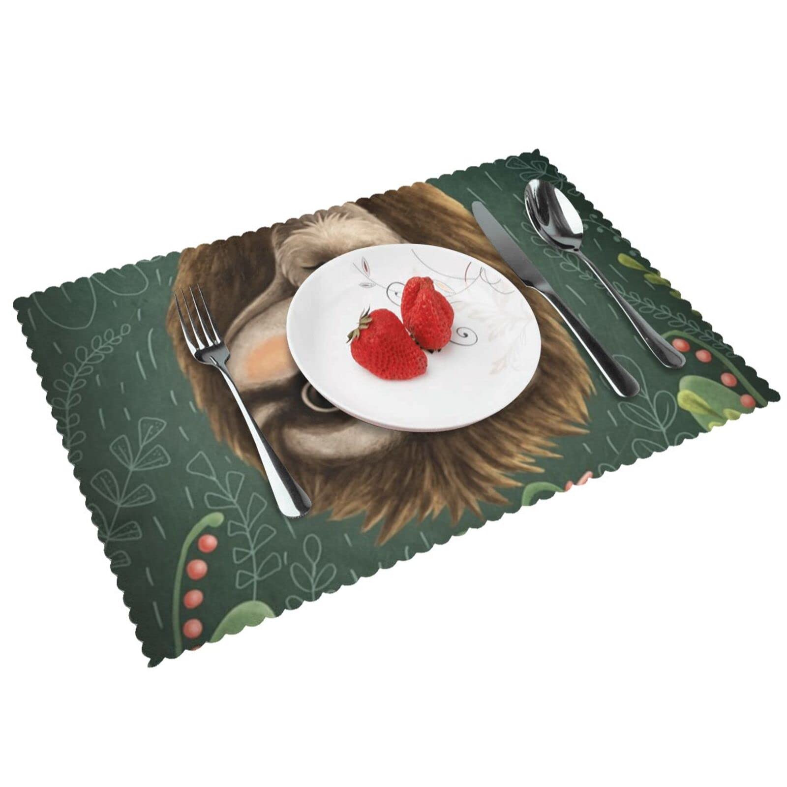 Sloth Placemats Set of 4 - Washable Kitchen & Dining Table Mats for Home Decor, Office Conference Table - Perfect for Family Meals, Dinner Parties & Work Meetings