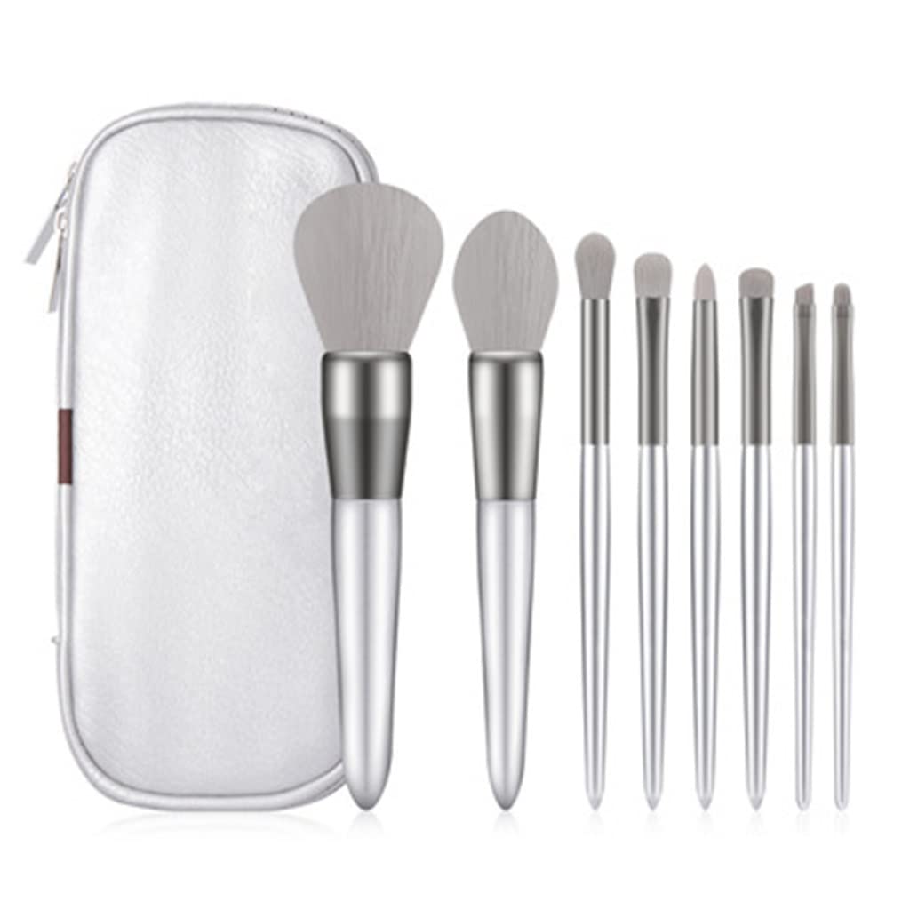 Professional Makeup Brush Set - 8pcs Powder Foundation, Eyeshadow & Blush Brushes - Silver Cosmetic Tools for Flawless Beauty Application | Perfect for Daily Makeup, Bridal & Professional Use