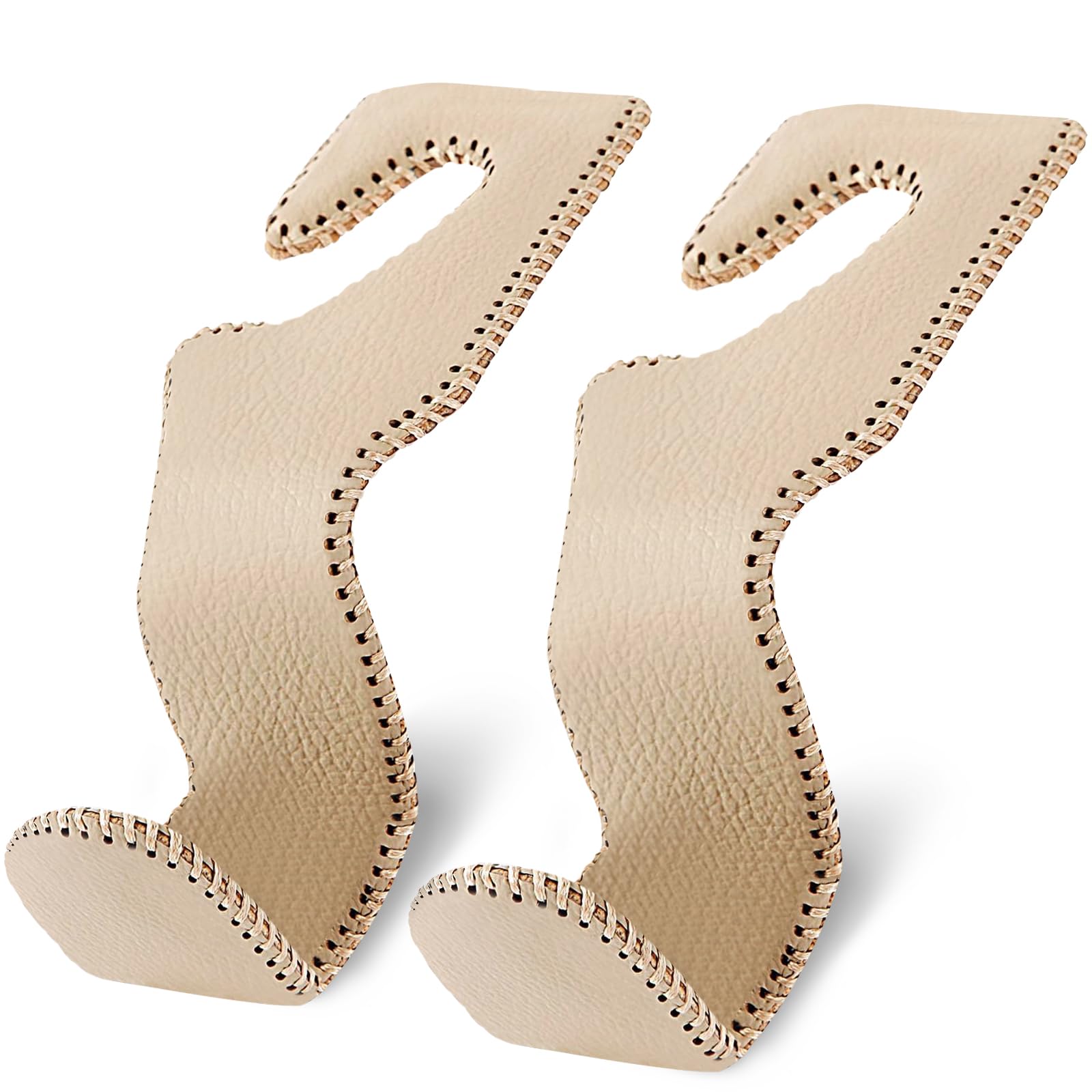 Car Purse Hook - 2 Pack Leather Headrest Hanger for Purses & Bags (Beige) | Perfect for Road Trips, Shopping & Keeping Your Car Organized