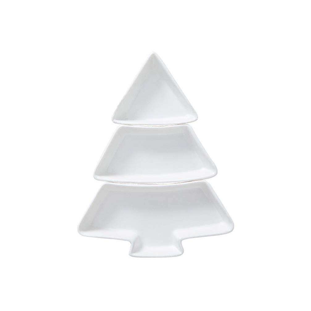 YARDWE Christmas Tree Shaped Ceramic Nut & Fruit Tray - 3-Section Serving Platter for Dried Fruits, Nuts, Candy, Appetizers & Salads (White) | Perfect for Holiday Parties, Dessert Displays & Home Decor
