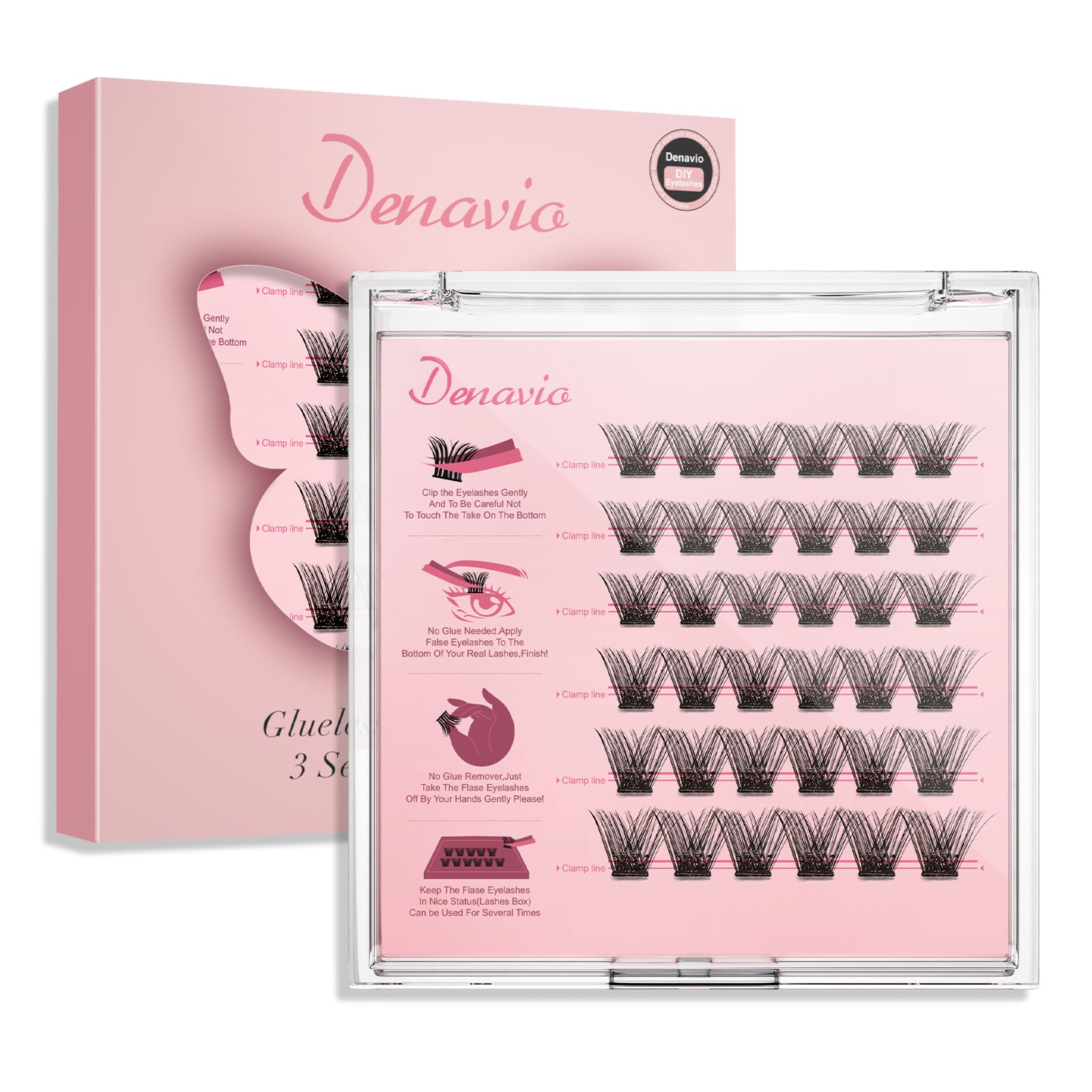 36Pcs Self Adhesive Eyelashes Kit - No Glue Needed Press On Lashes, Reusable Pre-Glued Lash Clusters with Tweezers for DIY Lash Extensions | Perfect for Beginners & Daily Use (Black, D2 C-10-16mm Mix) | Natural Look for Parties, Weddings & Special Occasions